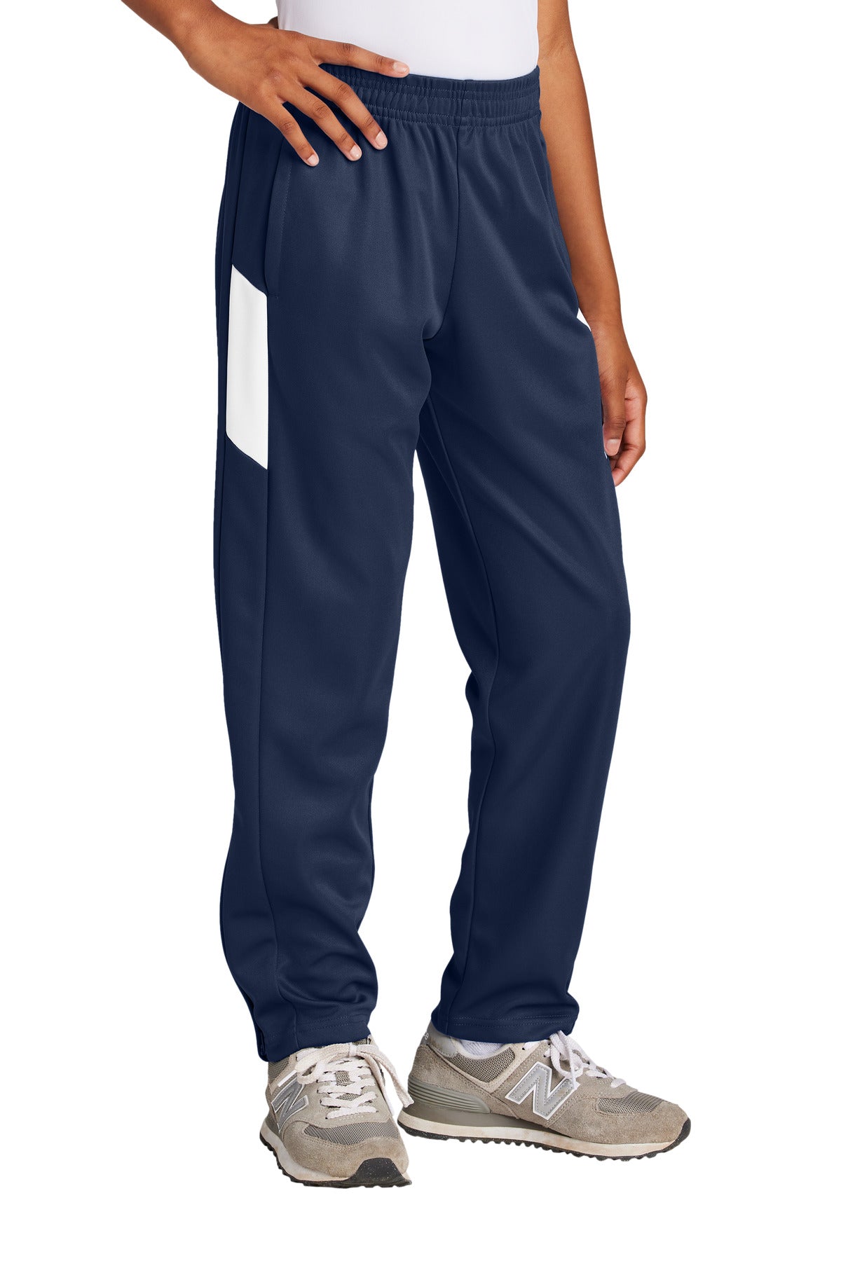 Custom logo Sport-Tek® Youth Travel Pant YPST800 in True Navy/ White