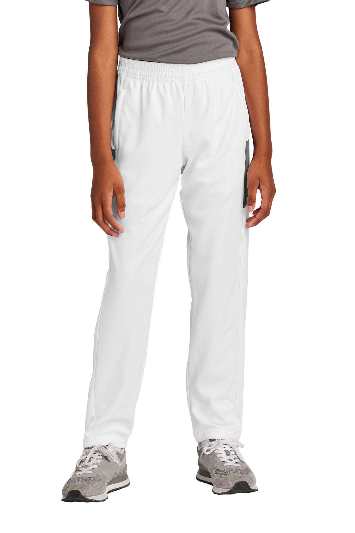 Custom logo Sport-Tek® Youth Travel Pant YPST800 in White/ Iron Grey