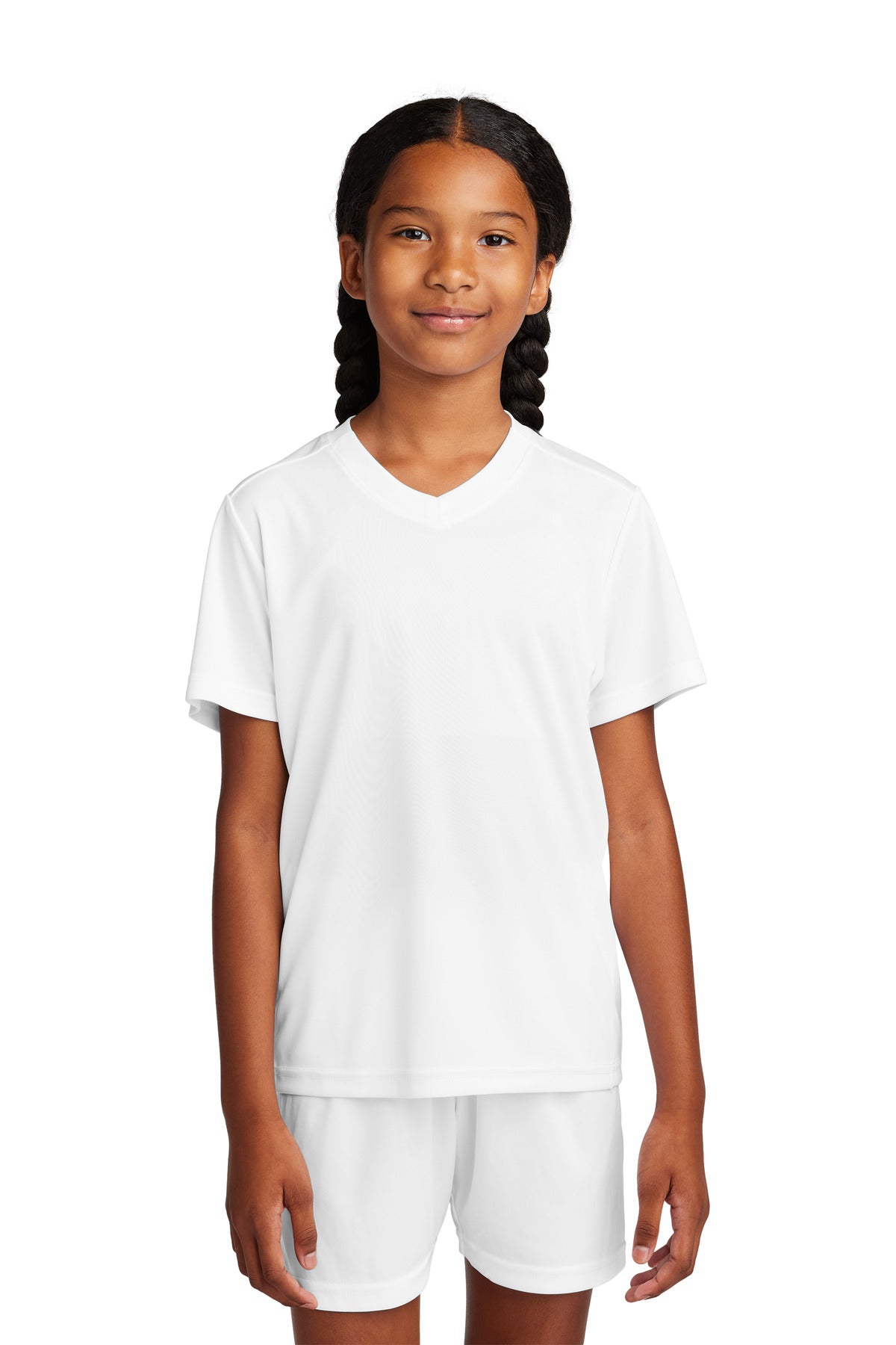 Custom logo Sport-Tek® Youth Competitor™ United V-Neck YST101 in White/ White