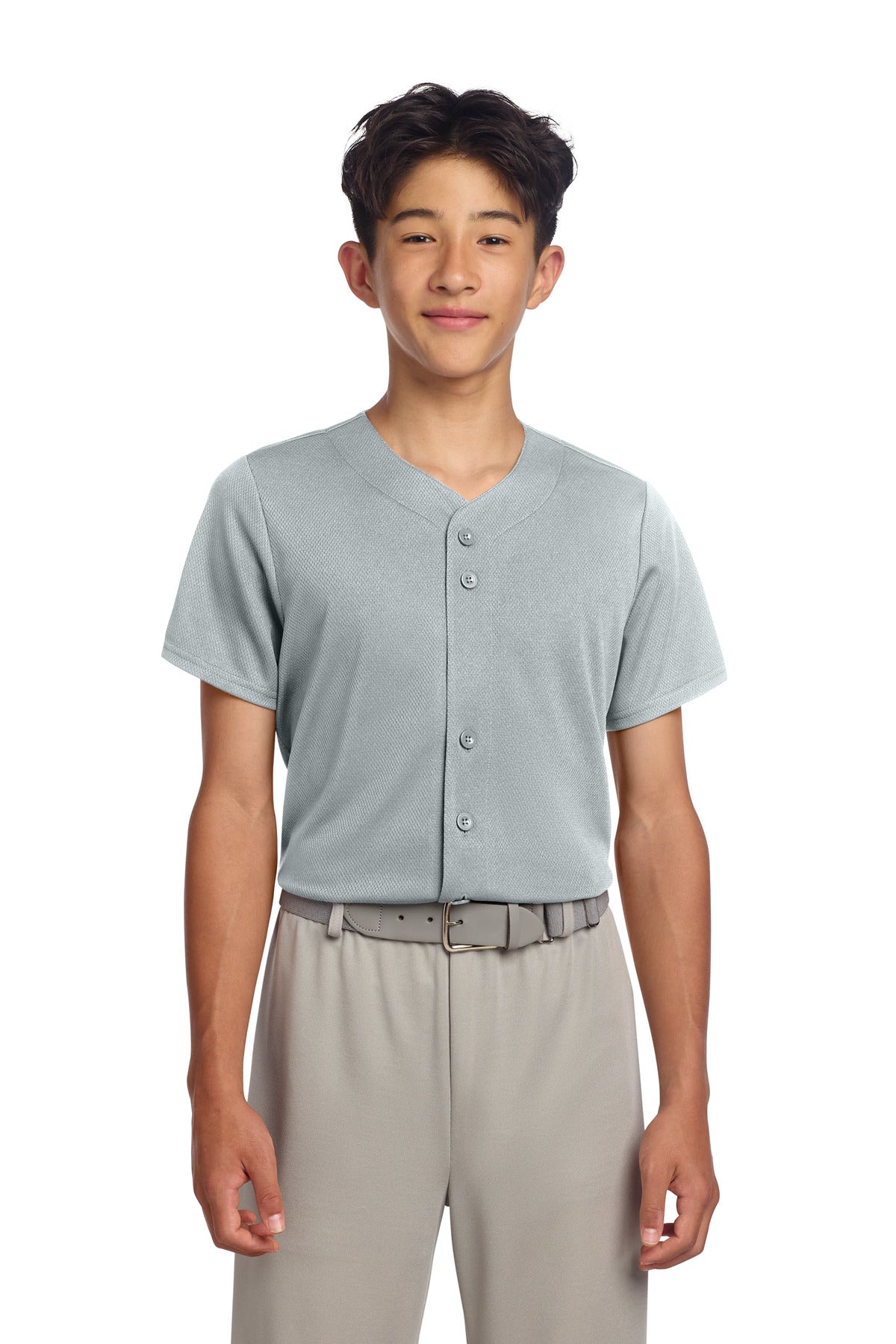 Custom logo Sport-Tek® Youth PosiCharge® Tough Mesh Full-Button Jersey YST220 in Silver