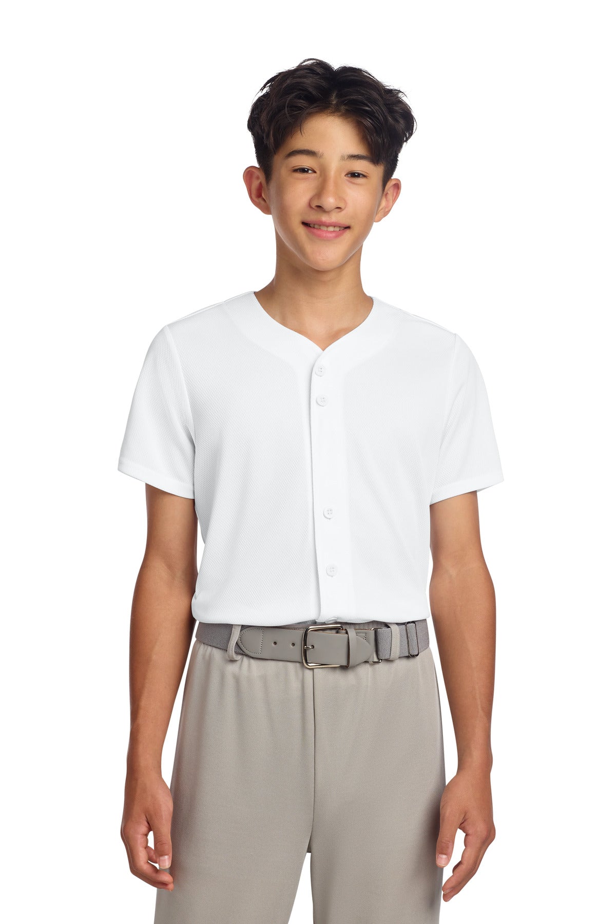 Custom logo Sport-Tek® Youth PosiCharge® Tough Mesh Full-Button Jersey YST220 in White