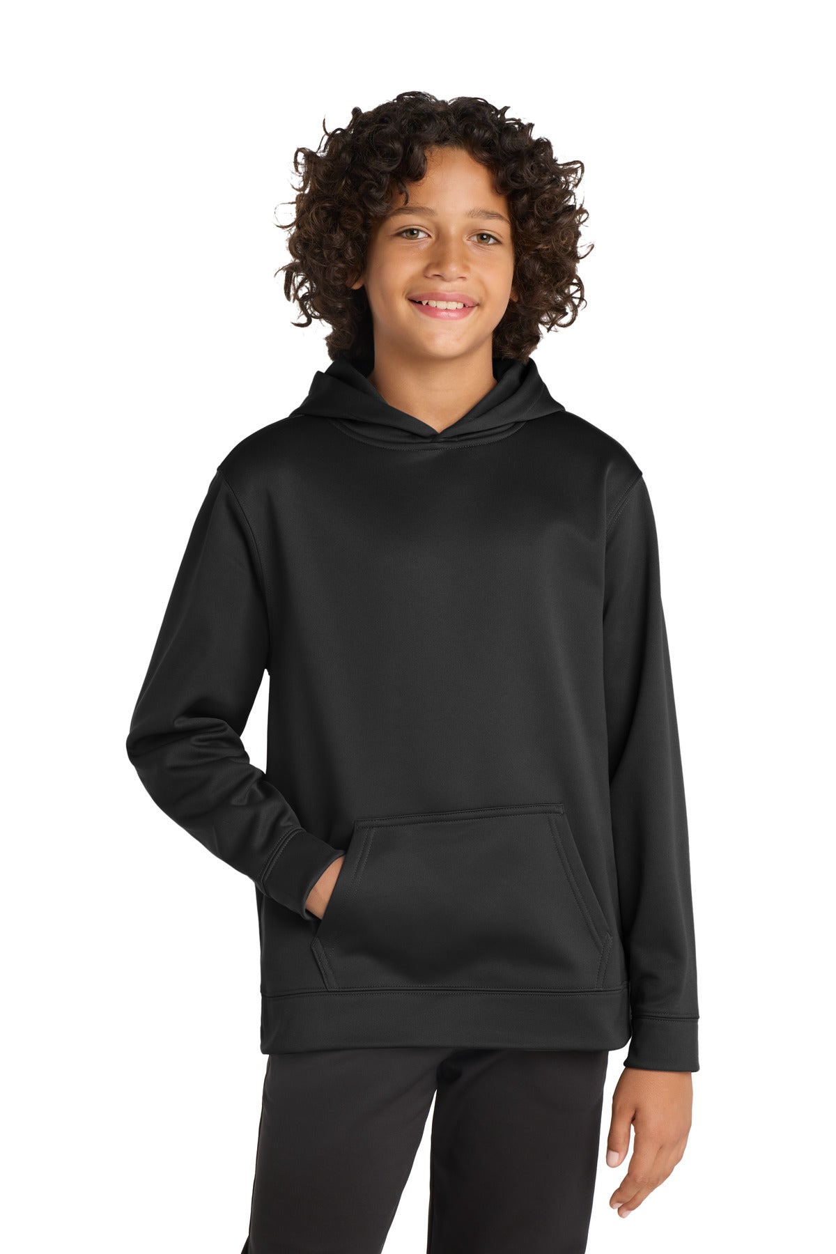 Custom logo Sport-Tek® Youth Sport-Wick® Fleece Hooded Pullover. YST244 in Black