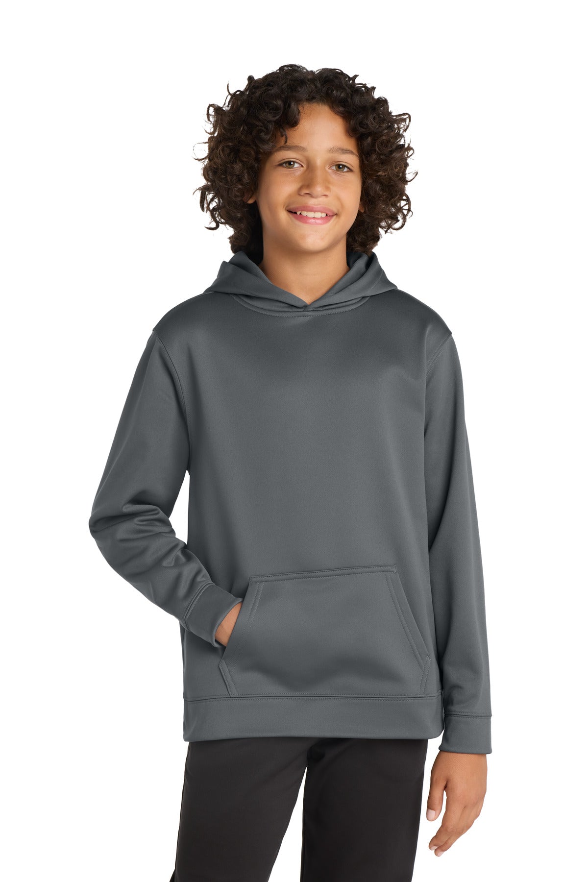 Custom logo Sport-Tek® Youth Sport-Wick® Fleece Hooded Pullover. YST244 in Dark Smoke Grey