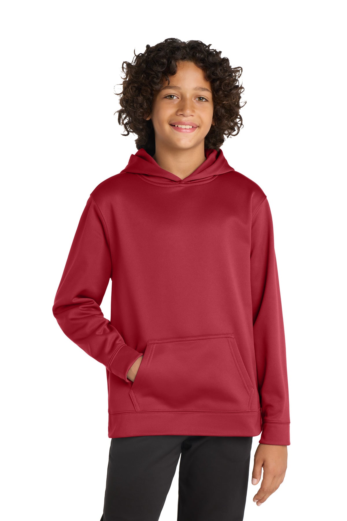 Custom logo Sport-Tek® Youth Sport-Wick® Fleece Hooded Pullover. YST244 in Deep Red