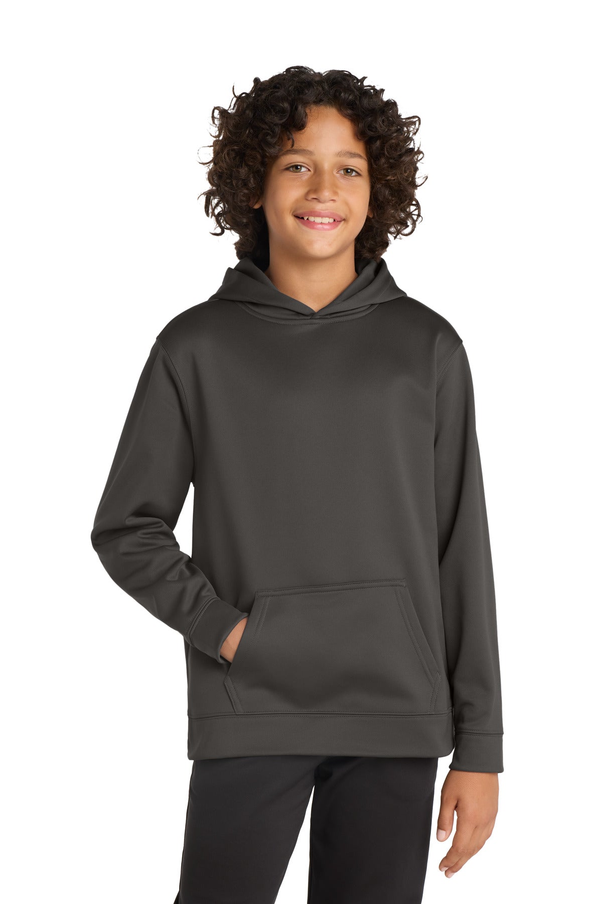 Custom logo Sport-Tek® Youth Sport-Wick® Fleece Hooded Pullover. YST244 in Iron Grey