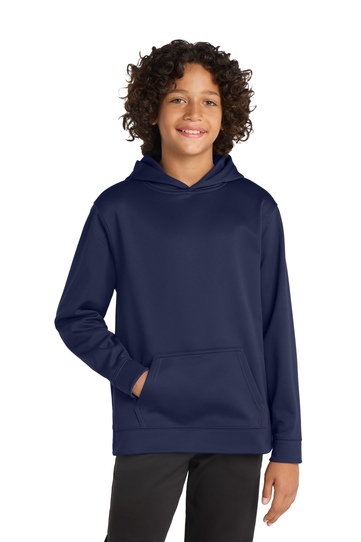 Custom logo Sport-Tek® Youth Sport-Wick® Fleece Hooded Pullover. YST244 in Navy