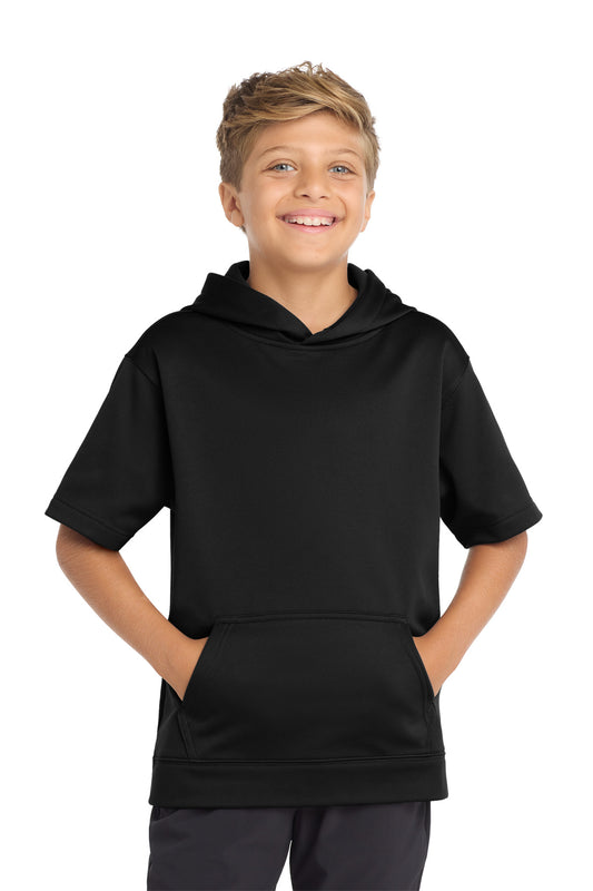 Custom logo Sport-Tek ® Youth Sport-Wick ® Fleece Short Sleeve Hooded Pullover. YST251 in Black