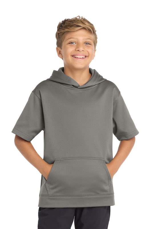 Custom logo Sport-Tek ® Youth Sport-Wick ® Fleece Short Sleeve Hooded Pullover. YST251 in Dark Smoke Grey