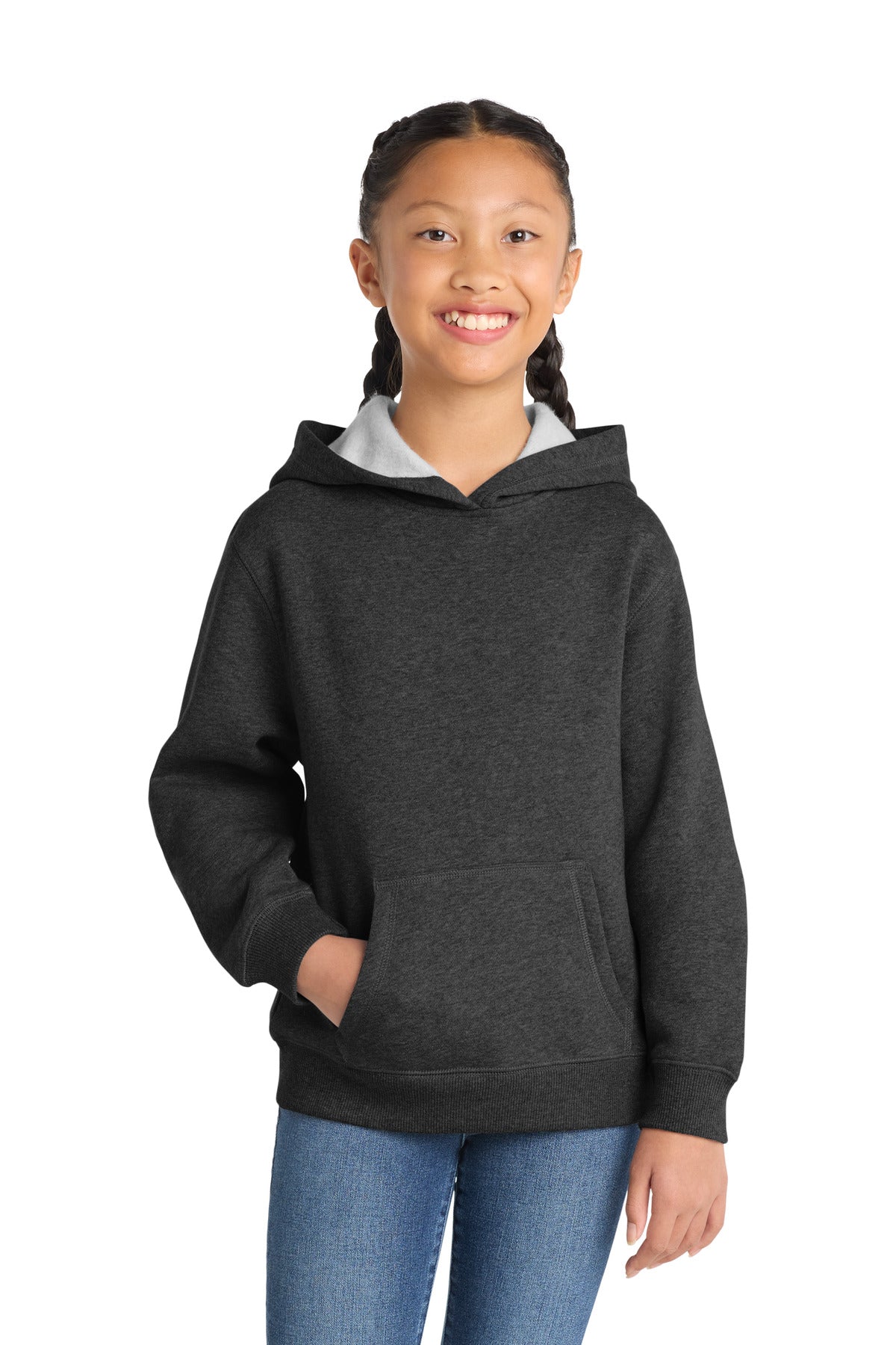 Custom logo Sport-Tek® Youth Pullover Hooded Sweatshirt. YST254 in Graphite Heather