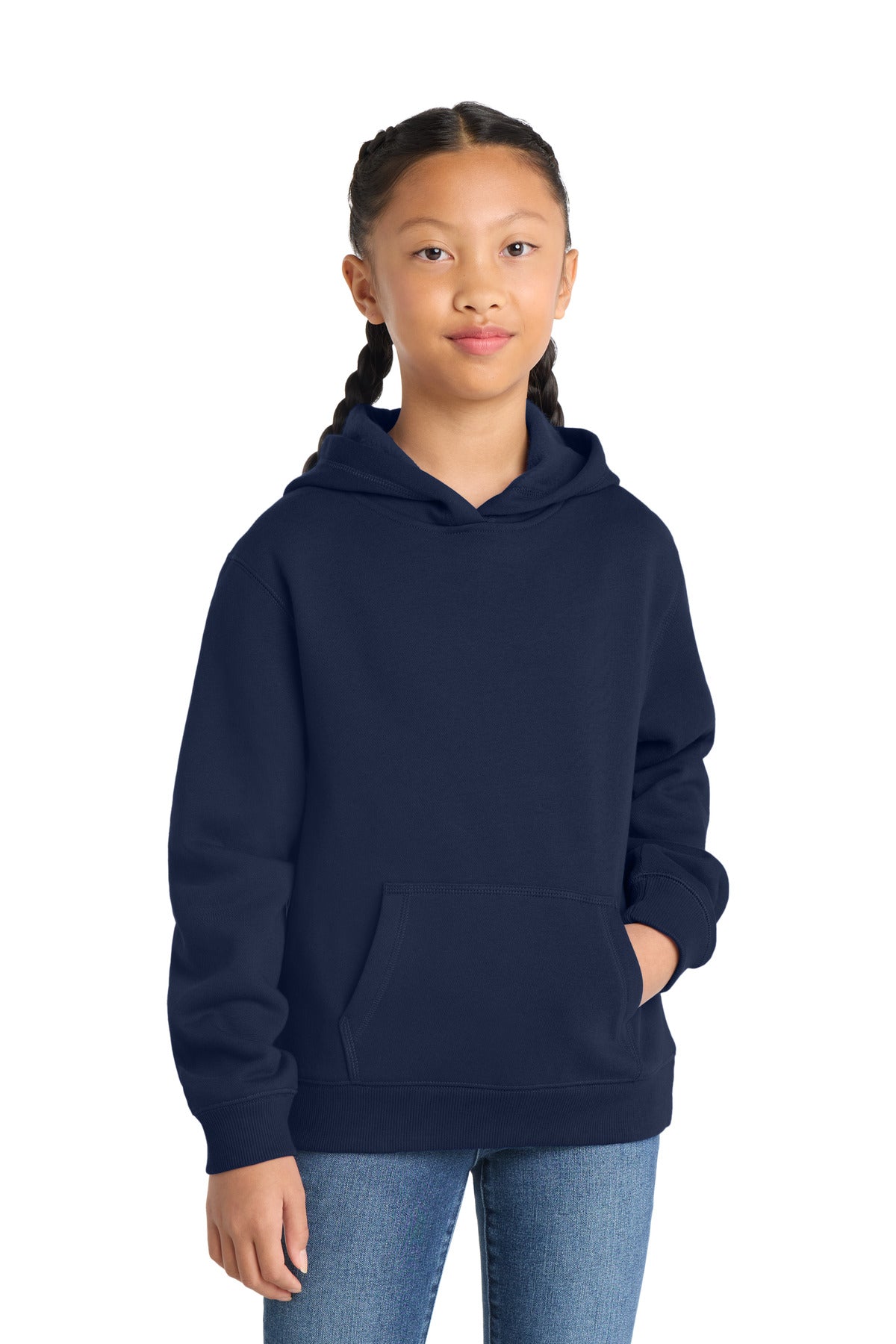 Custom logo Sport-Tek® Youth Pullover Hooded Sweatshirt. YST254 in True Navy