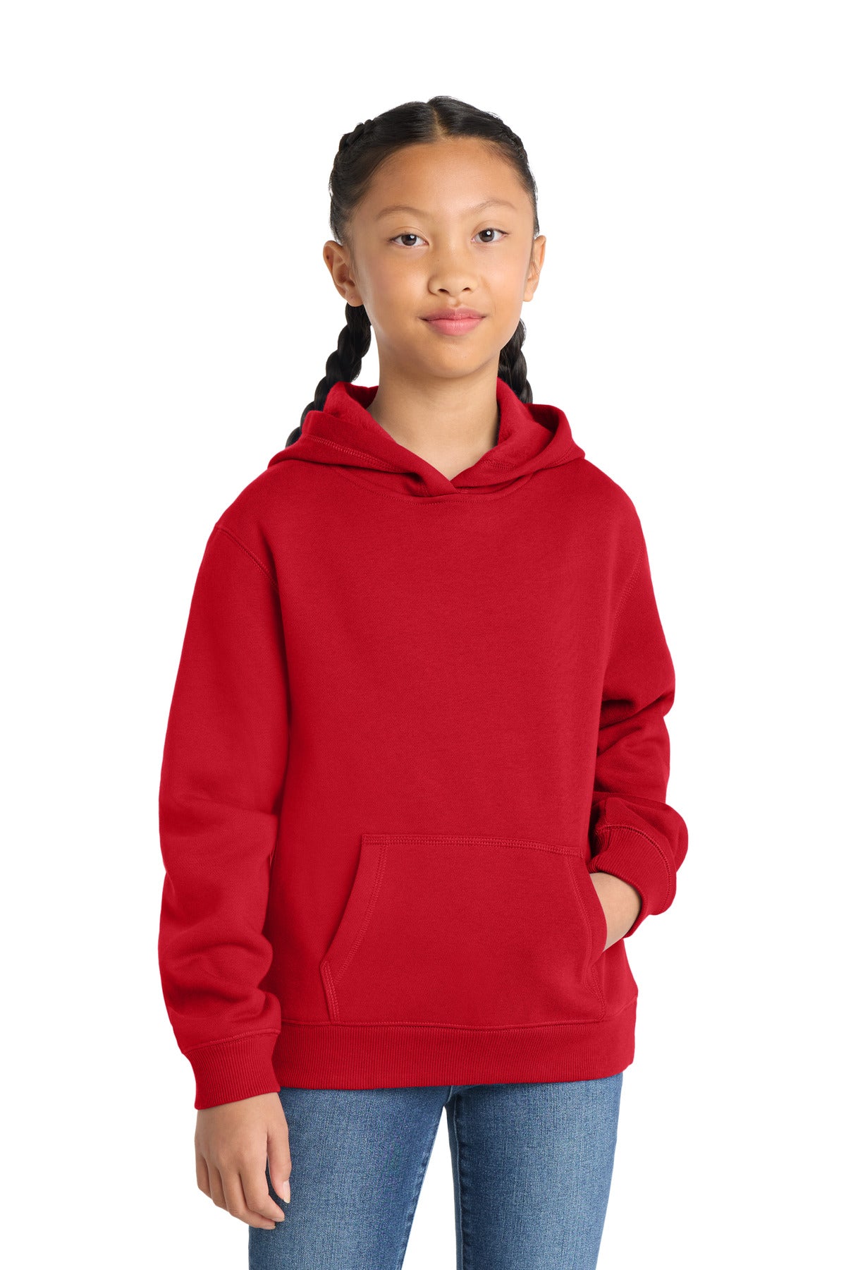 Custom logo Sport-Tek® Youth Pullover Hooded Sweatshirt. YST254 in True Red