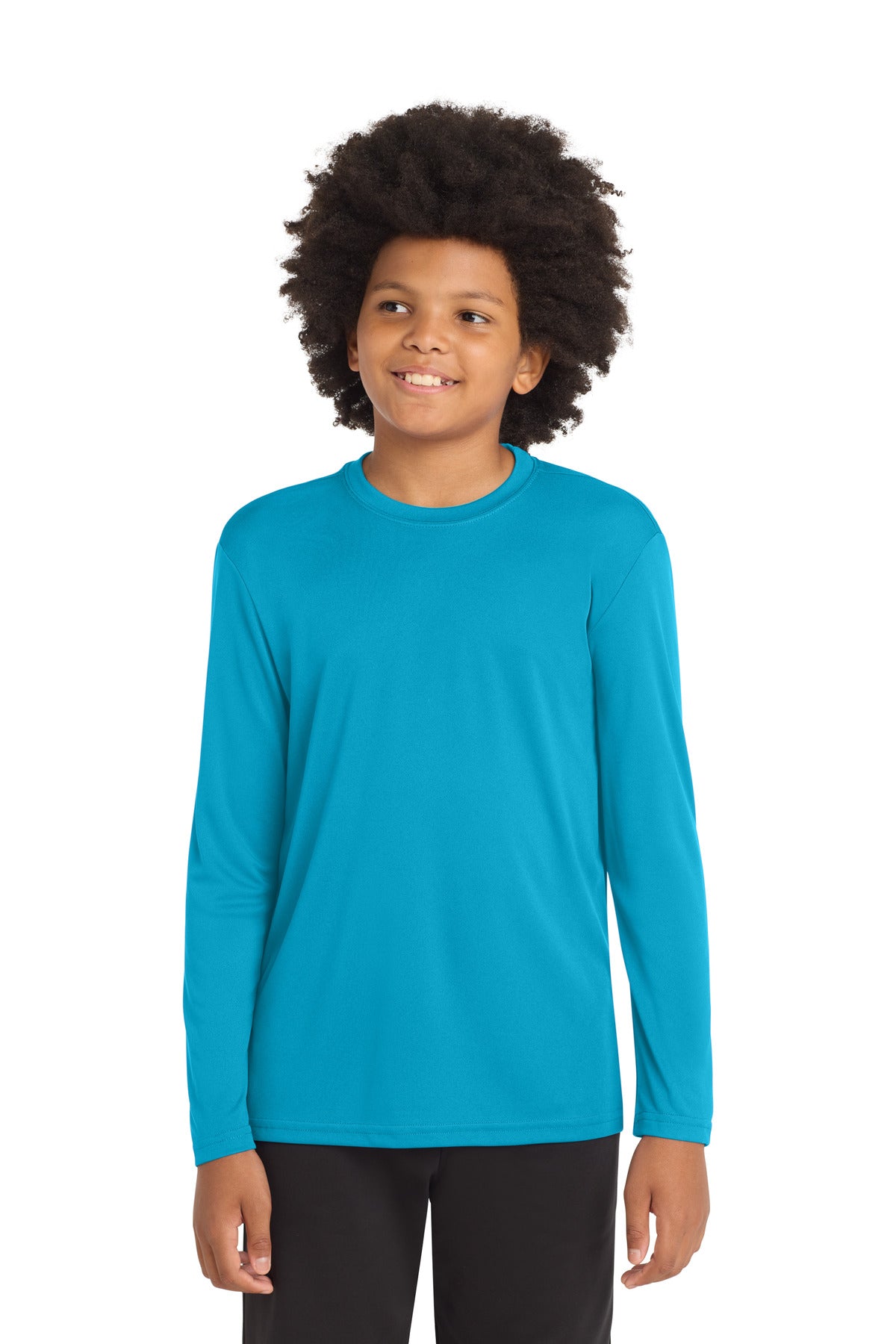 Custom logo Sport-Tek® Youth Long Sleeve PosiCharge® Competitor™ Tee. YST350LS in Atomic Blue