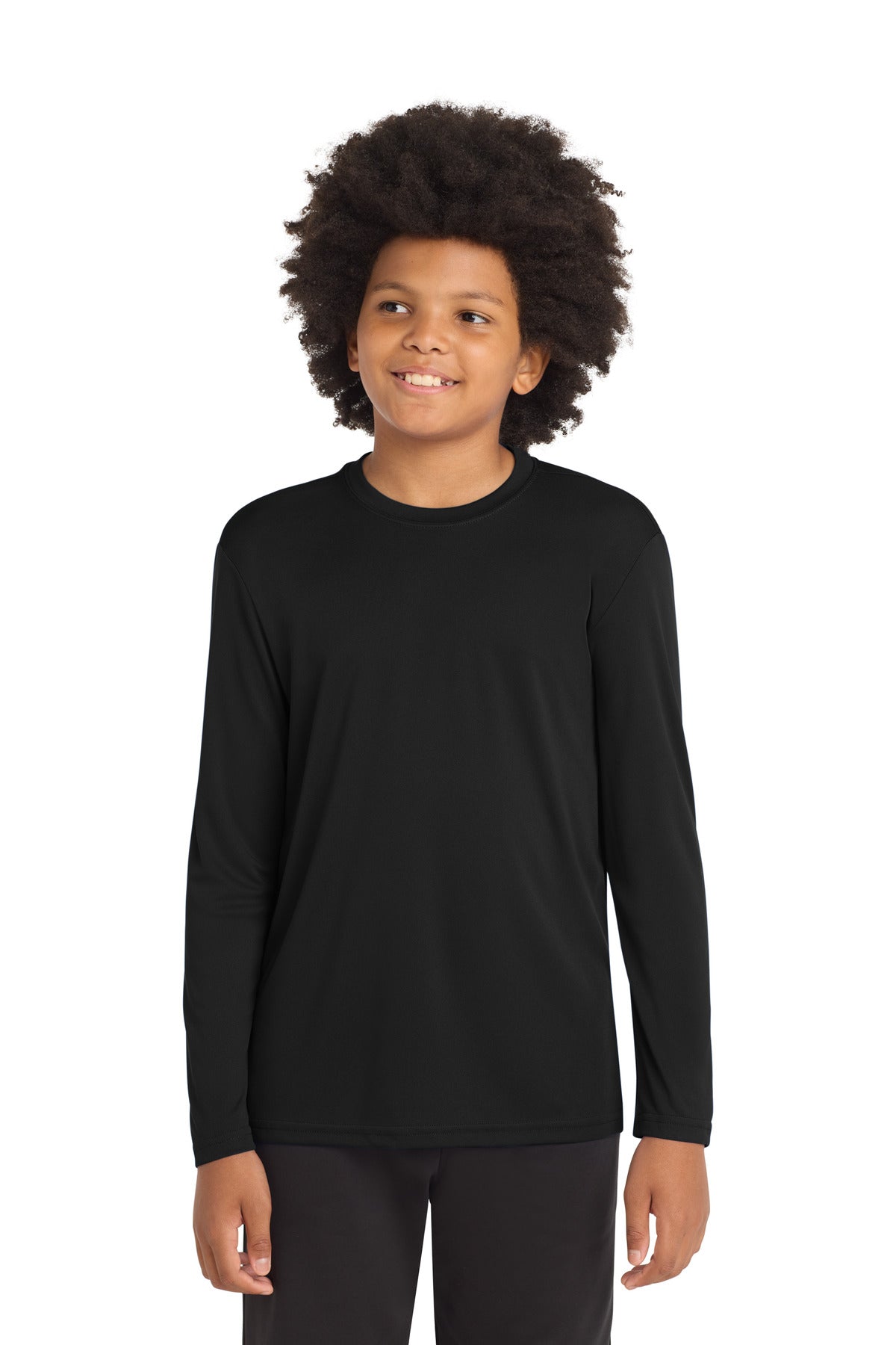Custom logo Sport-Tek® Youth Long Sleeve PosiCharge® Competitor™ Tee. YST350LS in Black