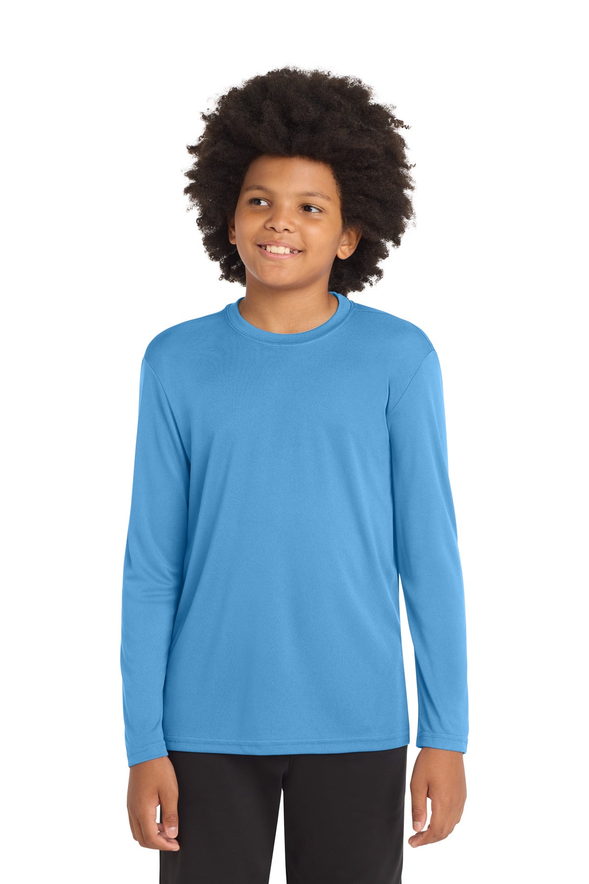 Custom logo Sport-Tek® Youth Long Sleeve PosiCharge® Competitor™ Tee. YST350LS in Carolina Blue