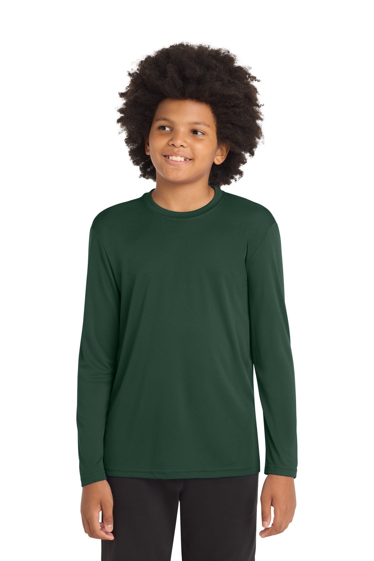 Custom logo Sport-Tek® Youth Long Sleeve PosiCharge® Competitor™ Tee. YST350LS in Forest Green
