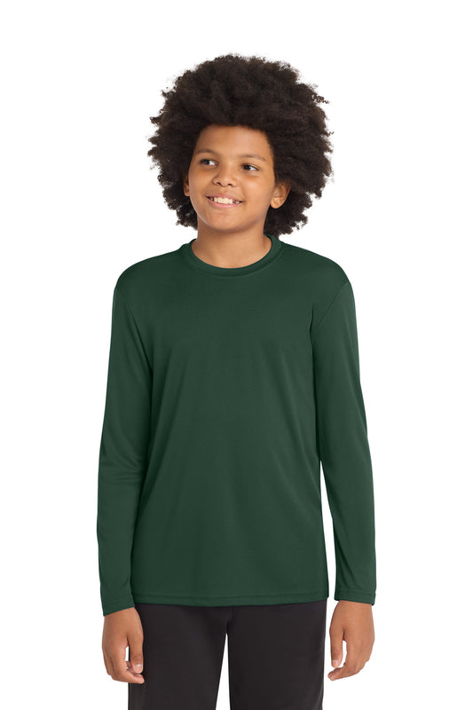 Custom logo Sport-Tek® Youth Long Sleeve PosiCharge® Competitor™ Tee. YST350LS in Forest Green