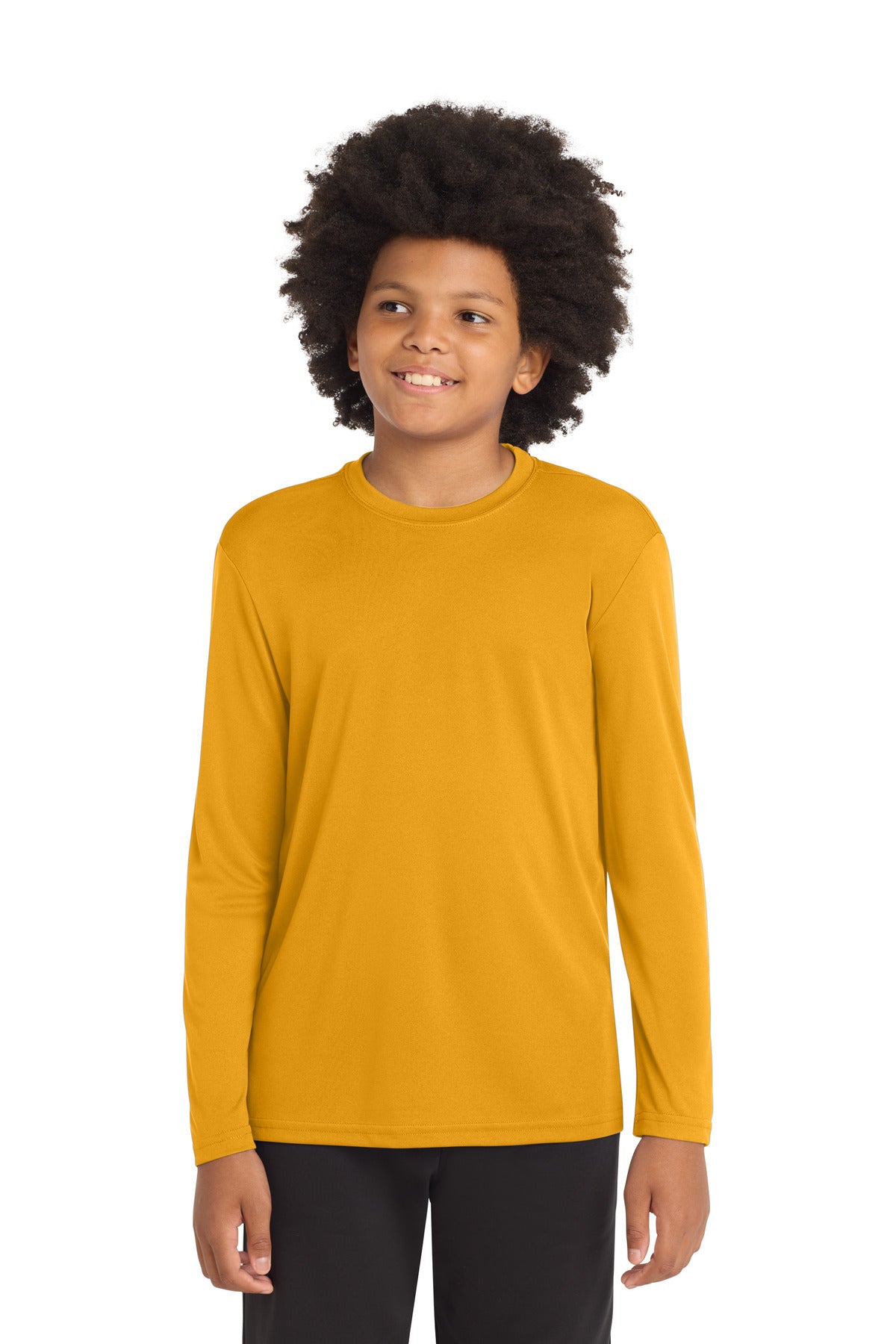 Custom logo Sport-Tek® Youth Long Sleeve PosiCharge® Competitor™ Tee. YST350LS in Gold