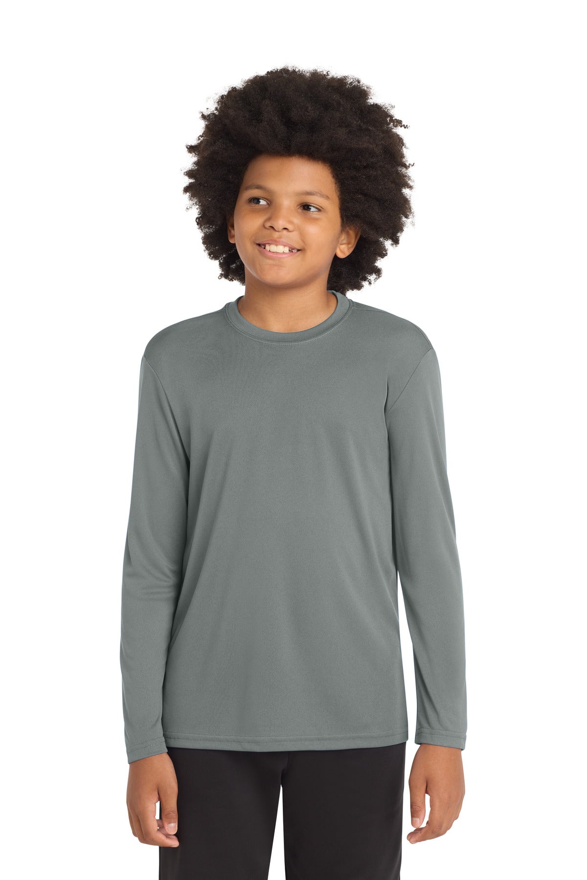 Custom logo Sport-Tek® Youth Long Sleeve PosiCharge® Competitor™ Tee. YST350LS in Grey Concrete