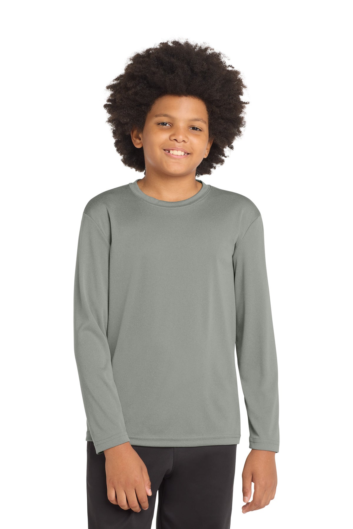 Custom logo Sport-Tek® Youth Long Sleeve PosiCharge® Competitor™ Tee. YST350LS in Grey Concrete Heather