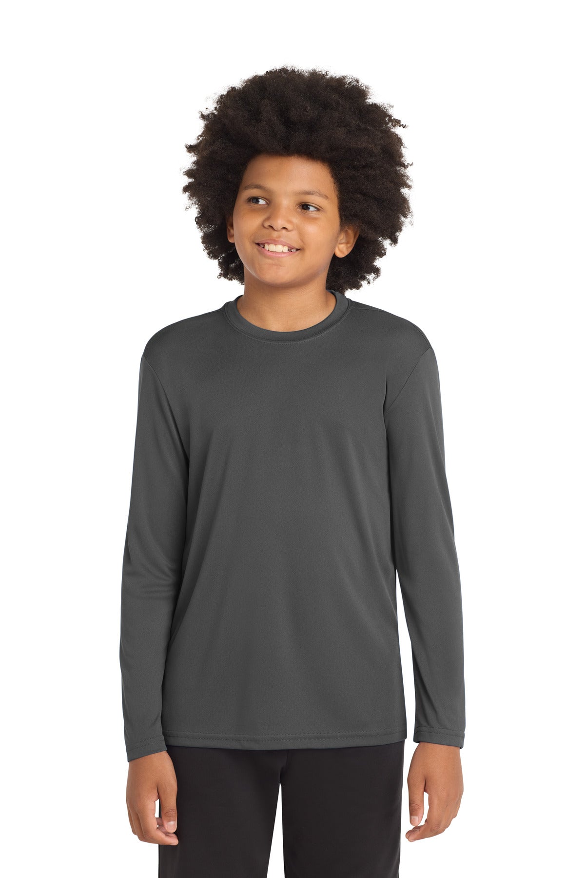 Custom logo Sport-Tek® Youth Long Sleeve PosiCharge® Competitor™ Tee. YST350LS in Iron Grey