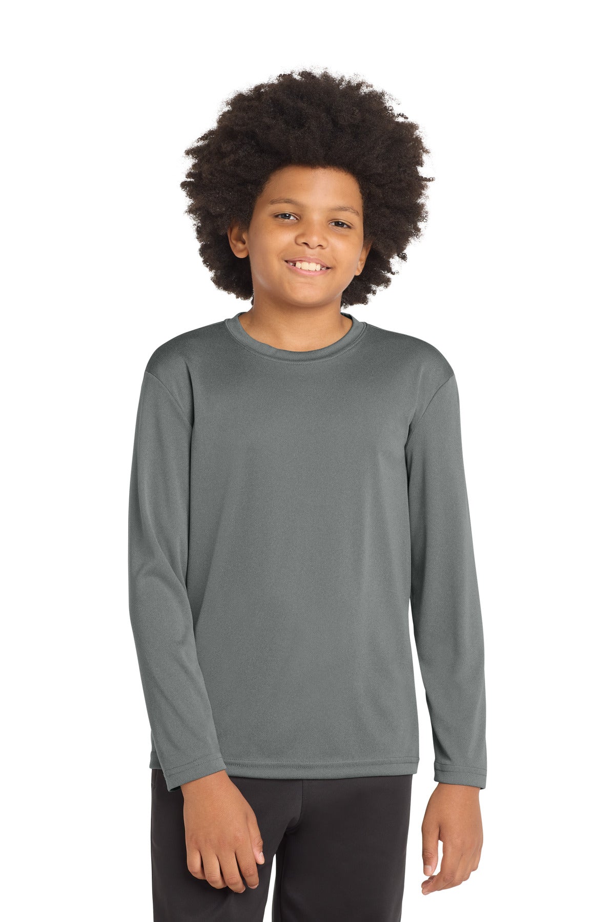 Custom logo Sport-Tek® Youth Long Sleeve PosiCharge® Competitor™ Tee. YST350LS in Iron Grey Heather
