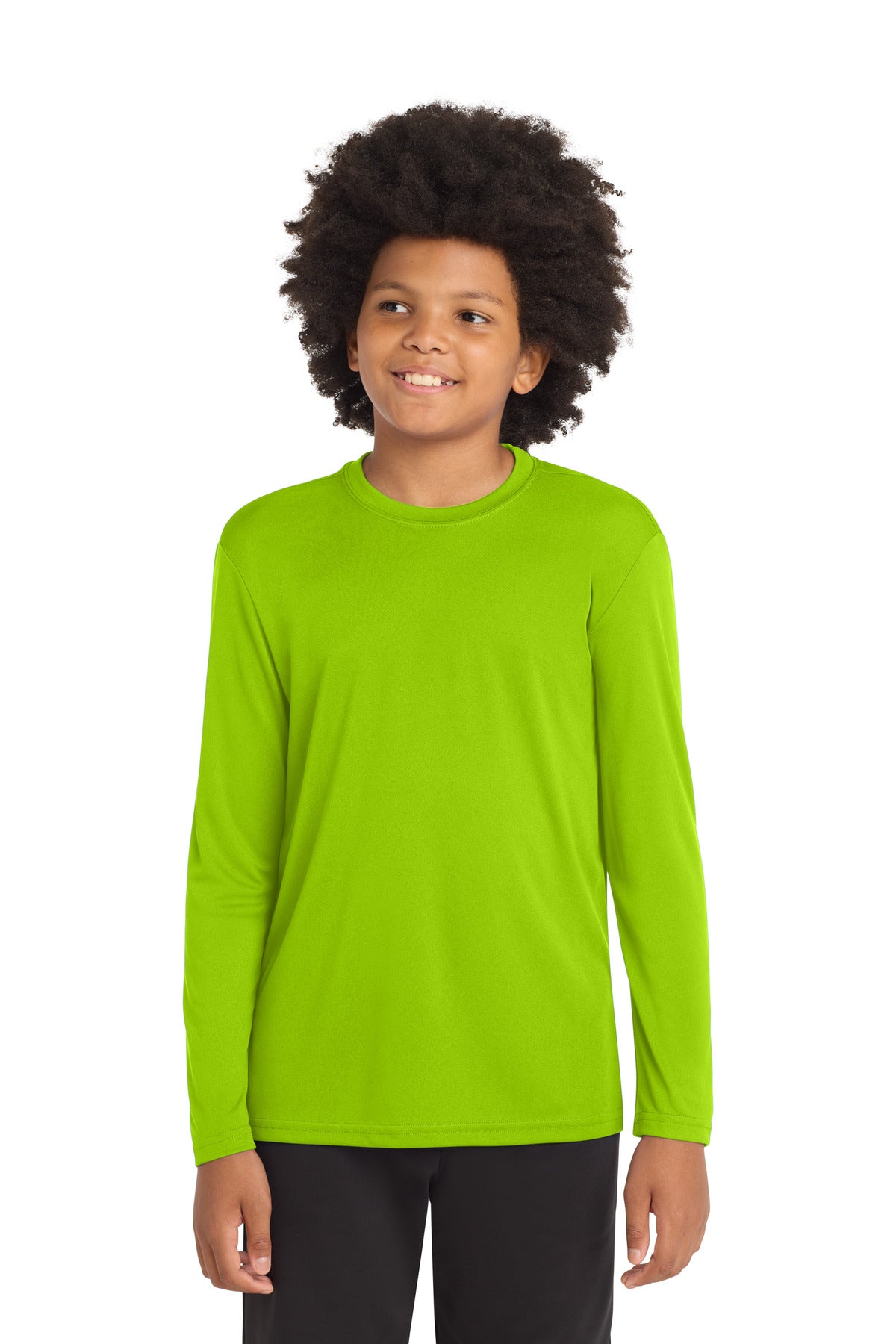 Custom logo Sport-Tek® Youth Long Sleeve PosiCharge® Competitor™ Tee. YST350LS in Lime Shock