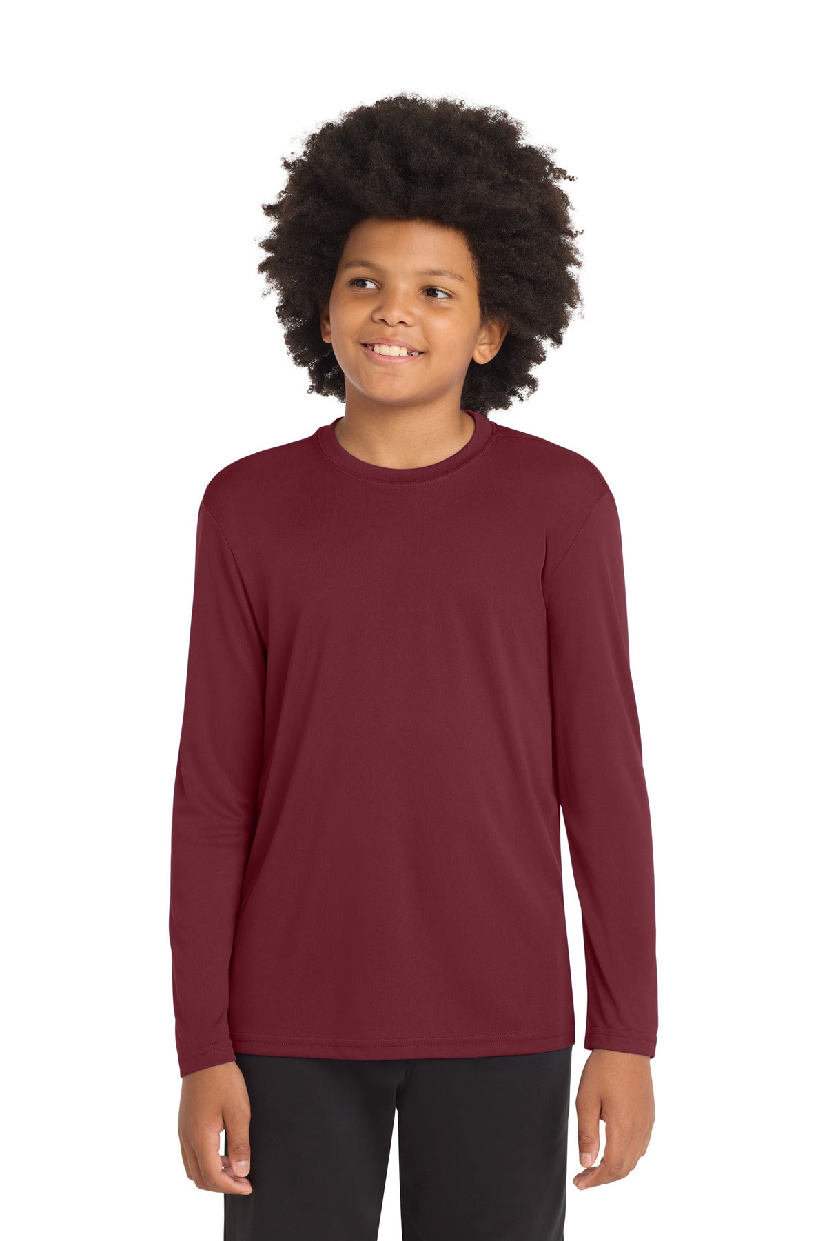 Custom logo Sport-Tek® Youth Long Sleeve PosiCharge® Competitor™ Tee. YST350LS in Maroon