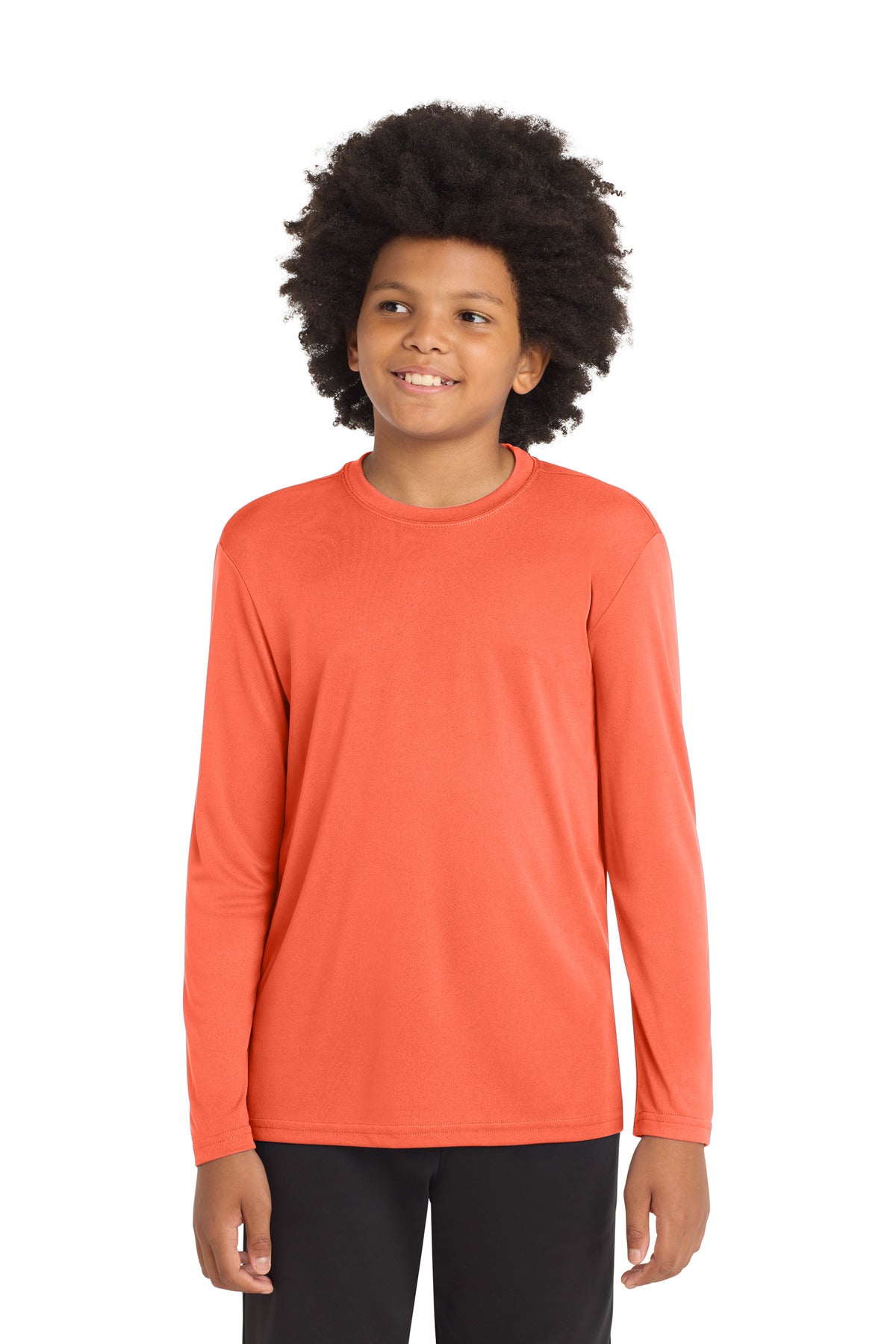 Custom logo Sport-Tek® Youth Long Sleeve PosiCharge® Competitor™ Tee. YST350LS in Neon Orange