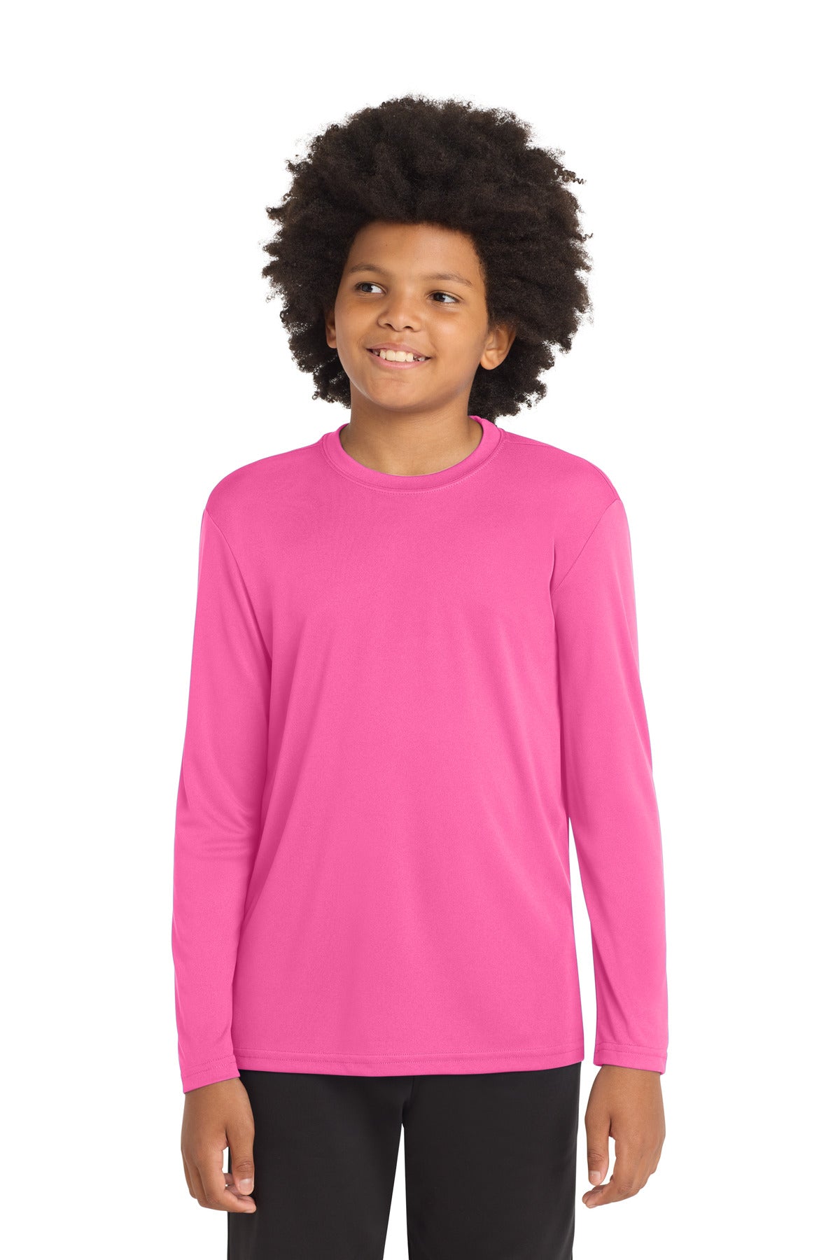 Custom logo Sport-Tek® Youth Long Sleeve PosiCharge® Competitor™ Tee. YST350LS in Neon Pink