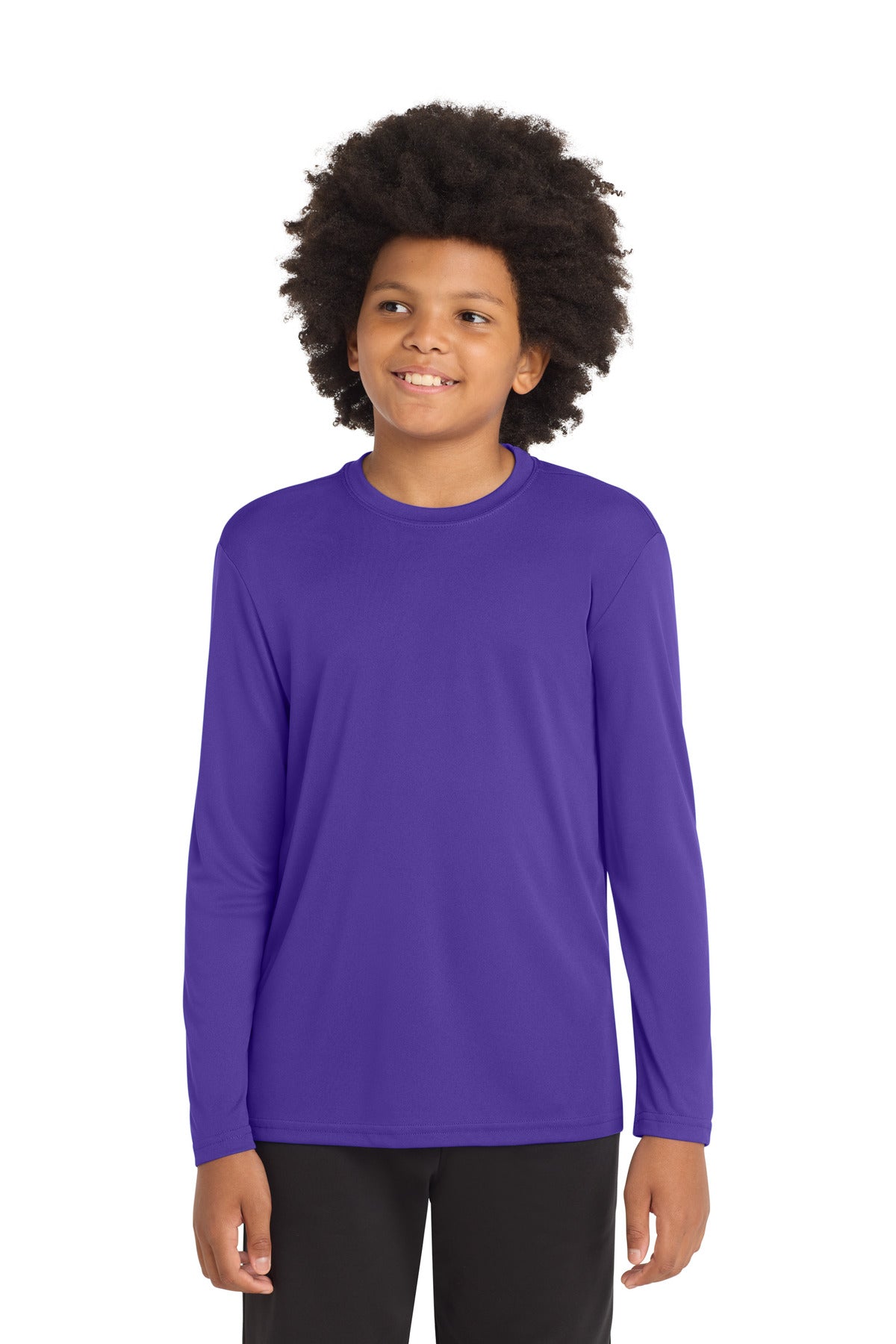 Custom logo Sport-Tek® Youth Long Sleeve PosiCharge® Competitor™ Tee. YST350LS in Purple