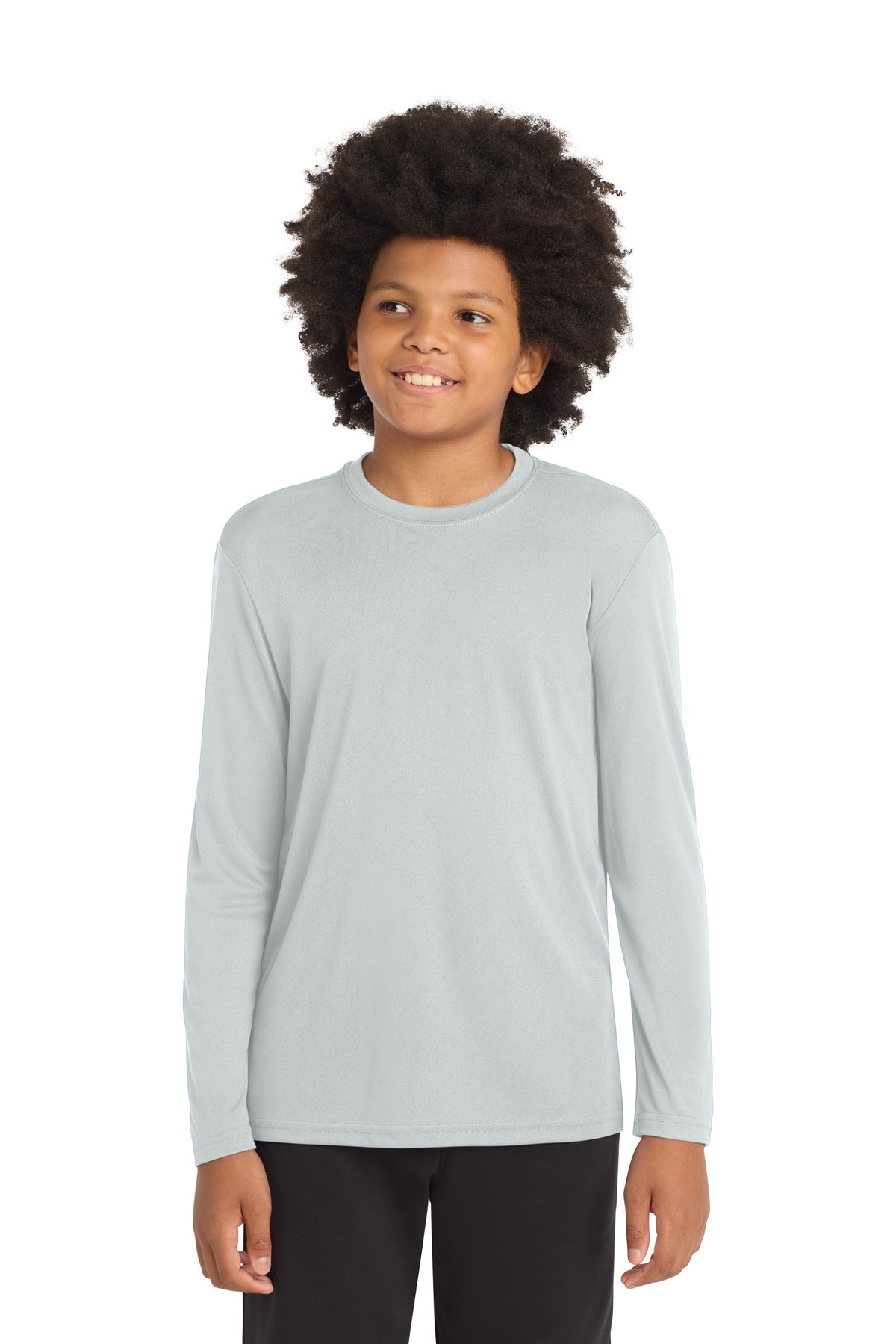 Custom logo Sport-Tek® Youth Long Sleeve PosiCharge® Competitor™ Tee. YST350LS in Silver