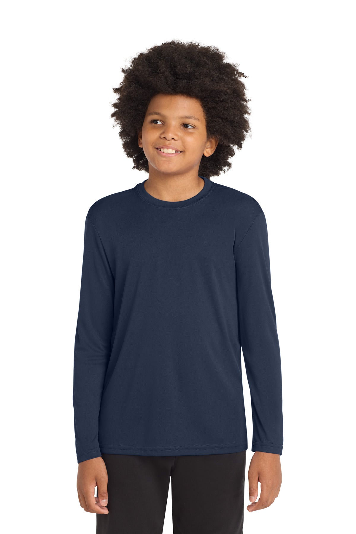 Custom logo Sport-Tek® Youth Long Sleeve PosiCharge® Competitor™ Tee. YST350LS in True Navy