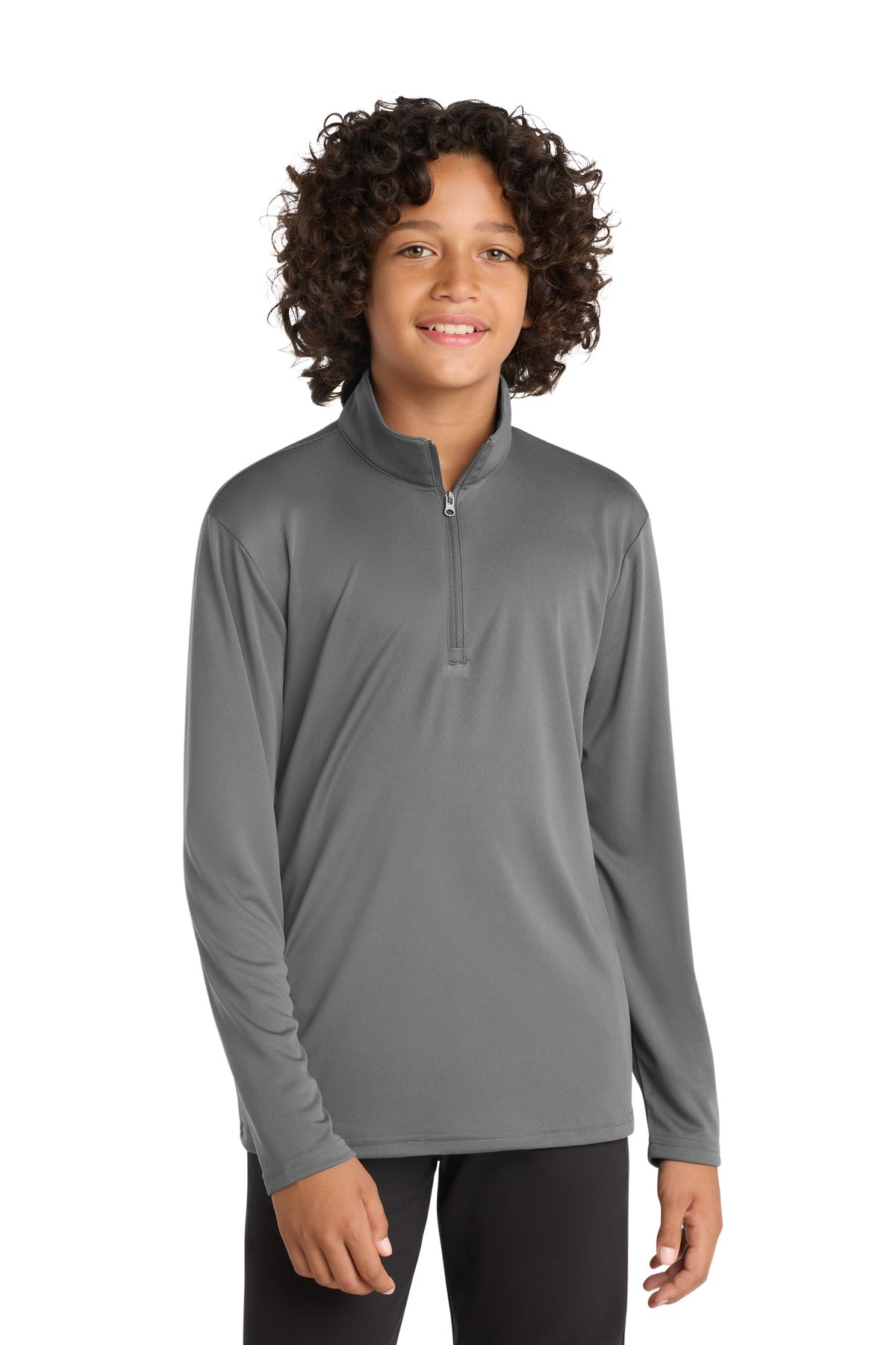 Custom logo Sport-Tek ® Youth PosiCharge ® Competitor ™ 1/4-Zip Pullover. YST357 in Grey Concrete