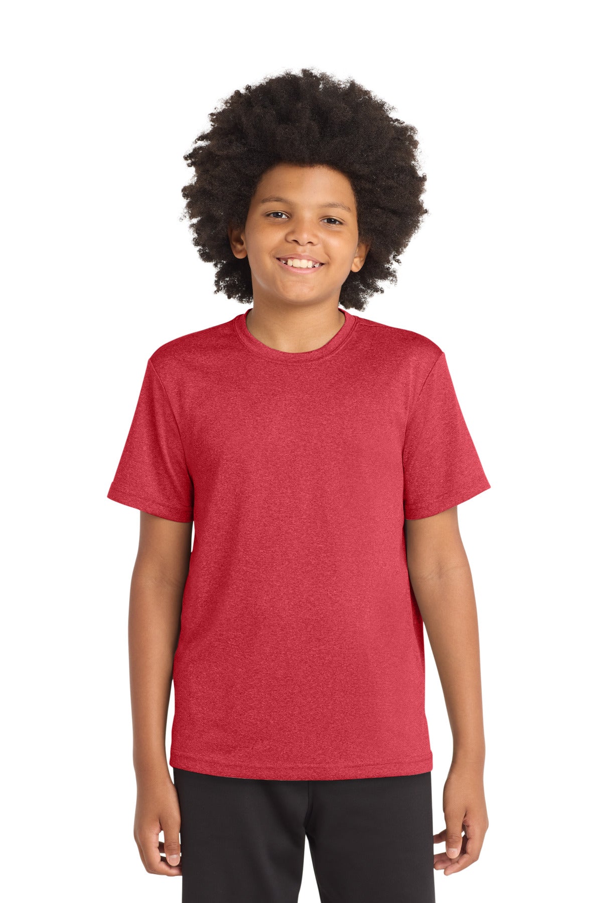 Custom logo Sport-Tek® Youth Heather Contender™ Tee. YST360 in Scarlet Heather