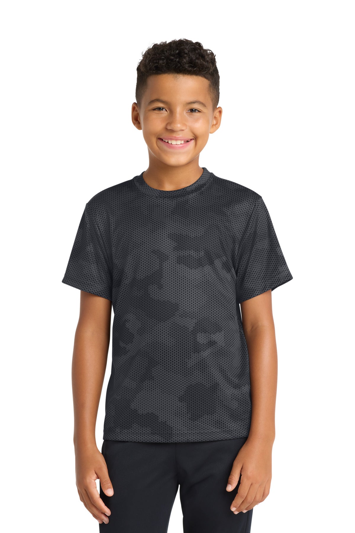 Custom logo Sport-Tek® Youth CamoHex Tee. YST370 in Iron Grey