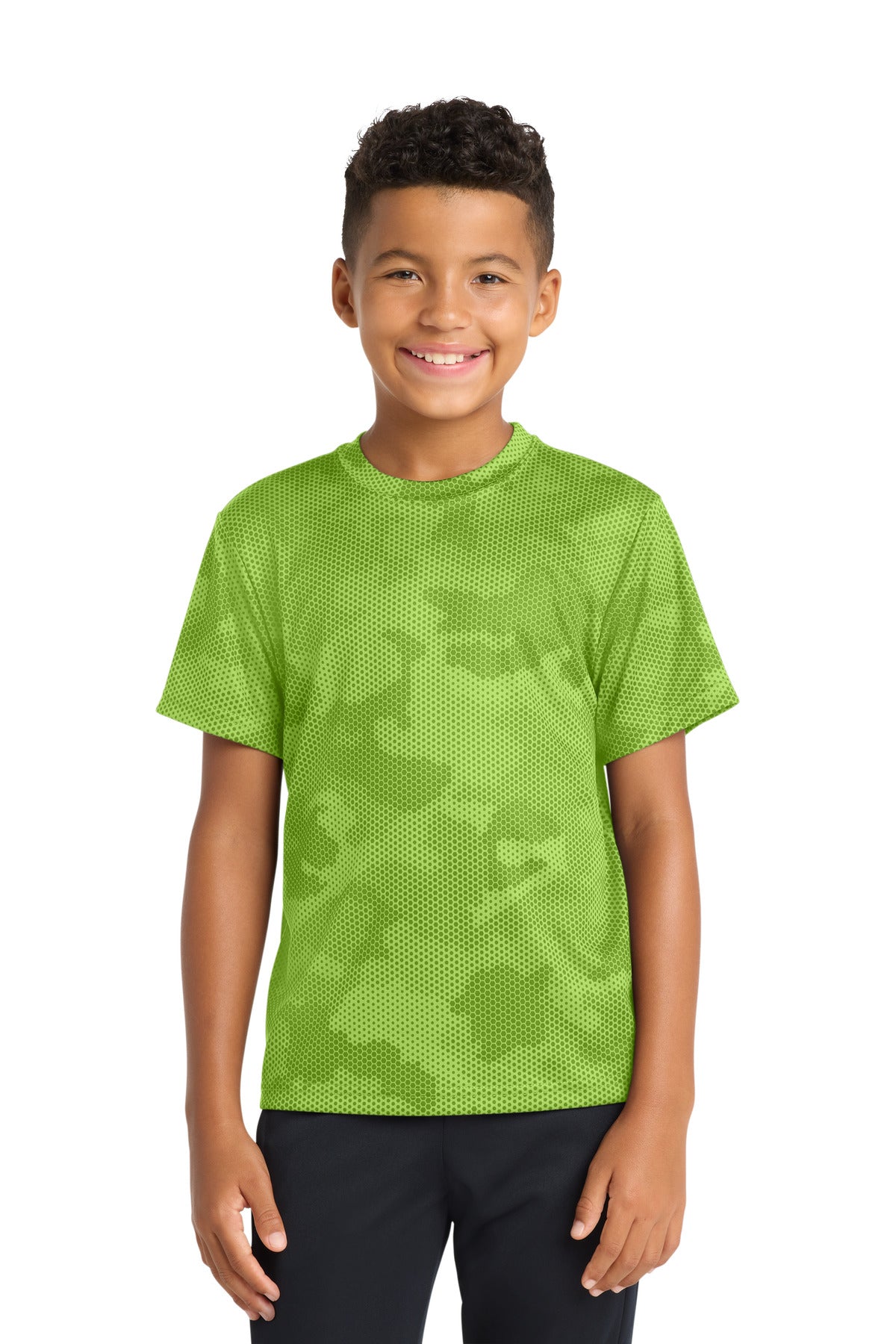 Custom logo Sport-Tek® Youth CamoHex Tee. YST370 in Lime Shock