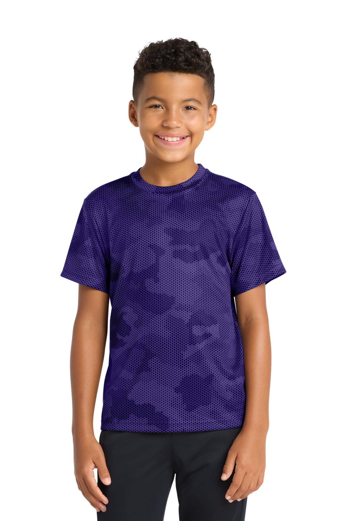Custom logo Sport-Tek® Youth CamoHex Tee. YST370 in Purple