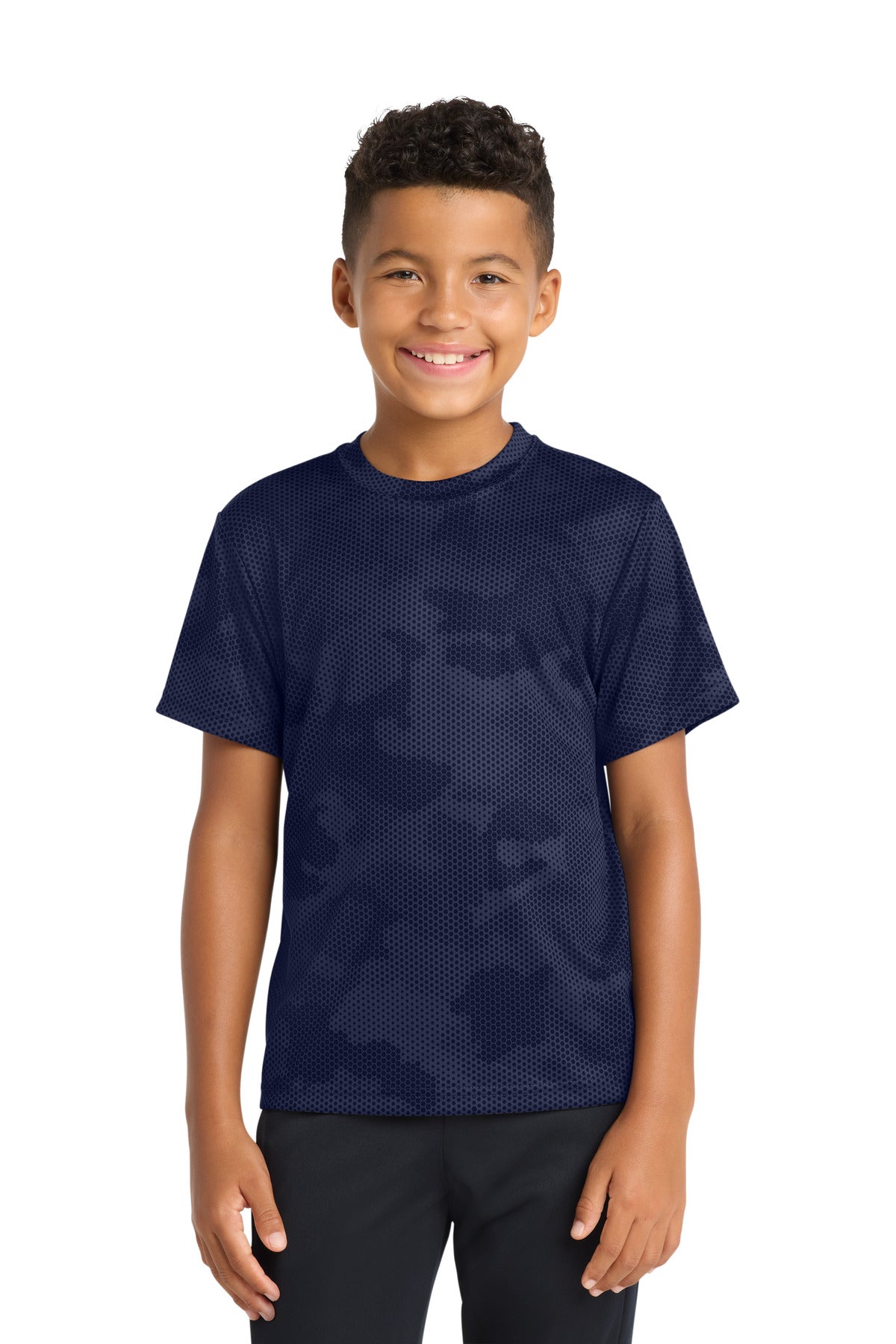 Custom logo Sport-Tek® Youth CamoHex Tee. YST370 in True Navy