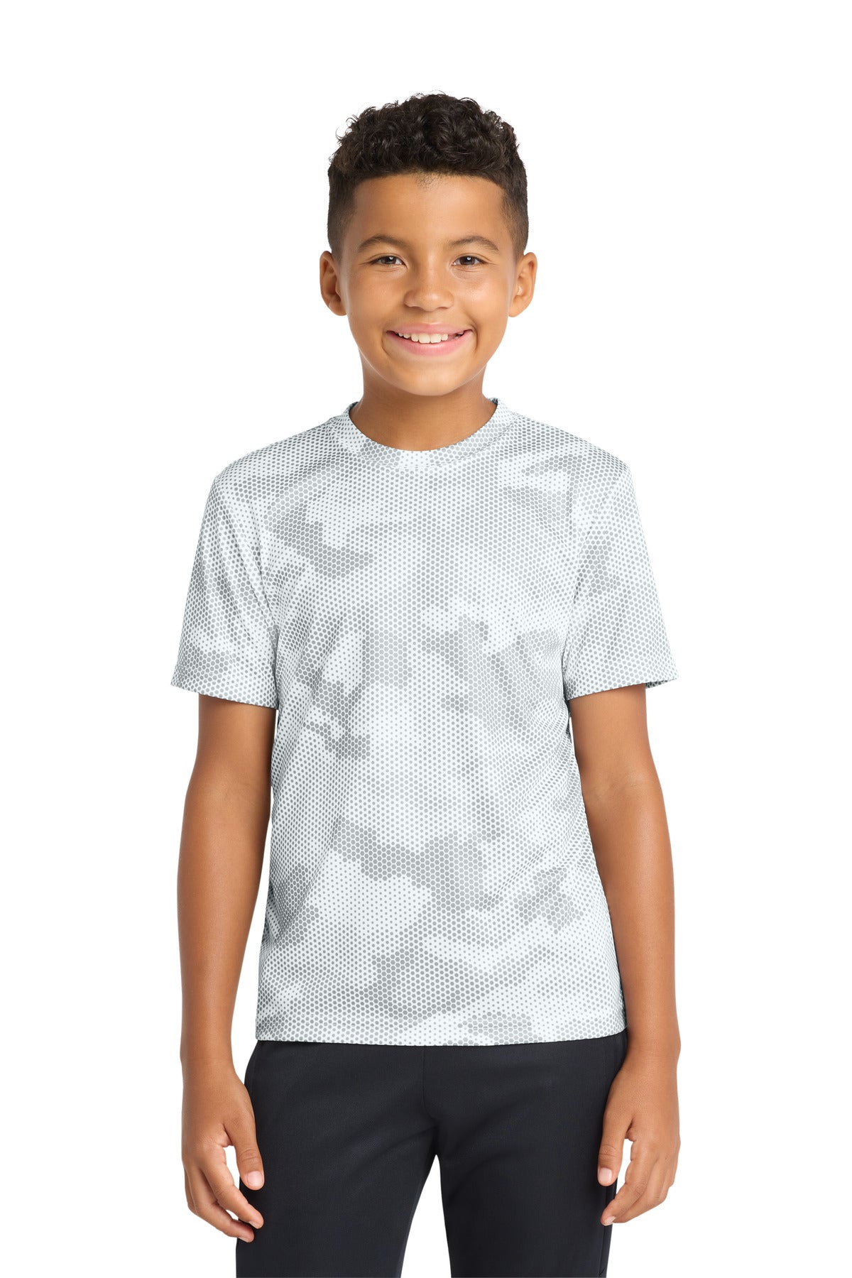 Custom logo Sport-Tek® Youth CamoHex Tee. YST370 in White