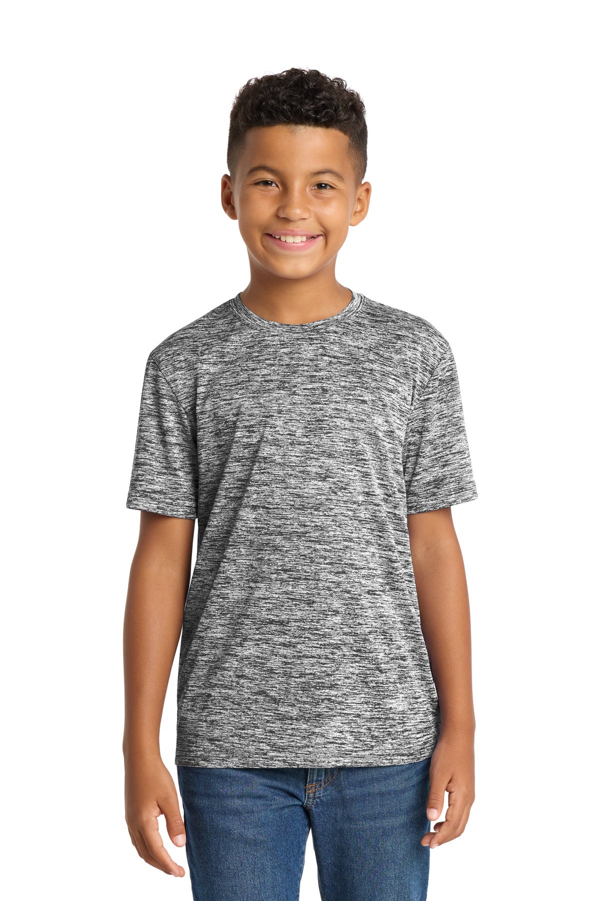 Custom logo Sport-Tek® Youth PosiCharge® Electric Heather Tee. YST390 in Black Electric