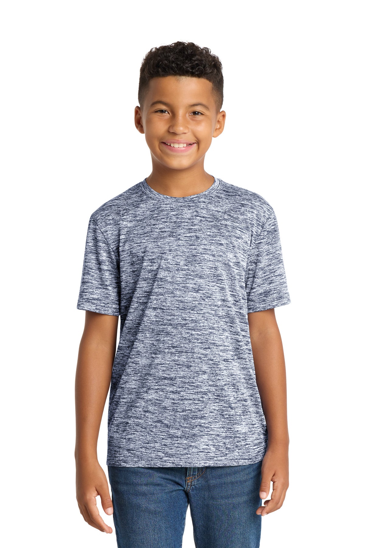 Custom logo Sport-Tek® Youth PosiCharge® Electric Heather Tee. YST390 in True Navy Electric