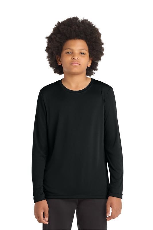 Custom logo Sport-Tek ® Youth Posi-UV® Pro Long Sleeve Tee. YST420LS in Black