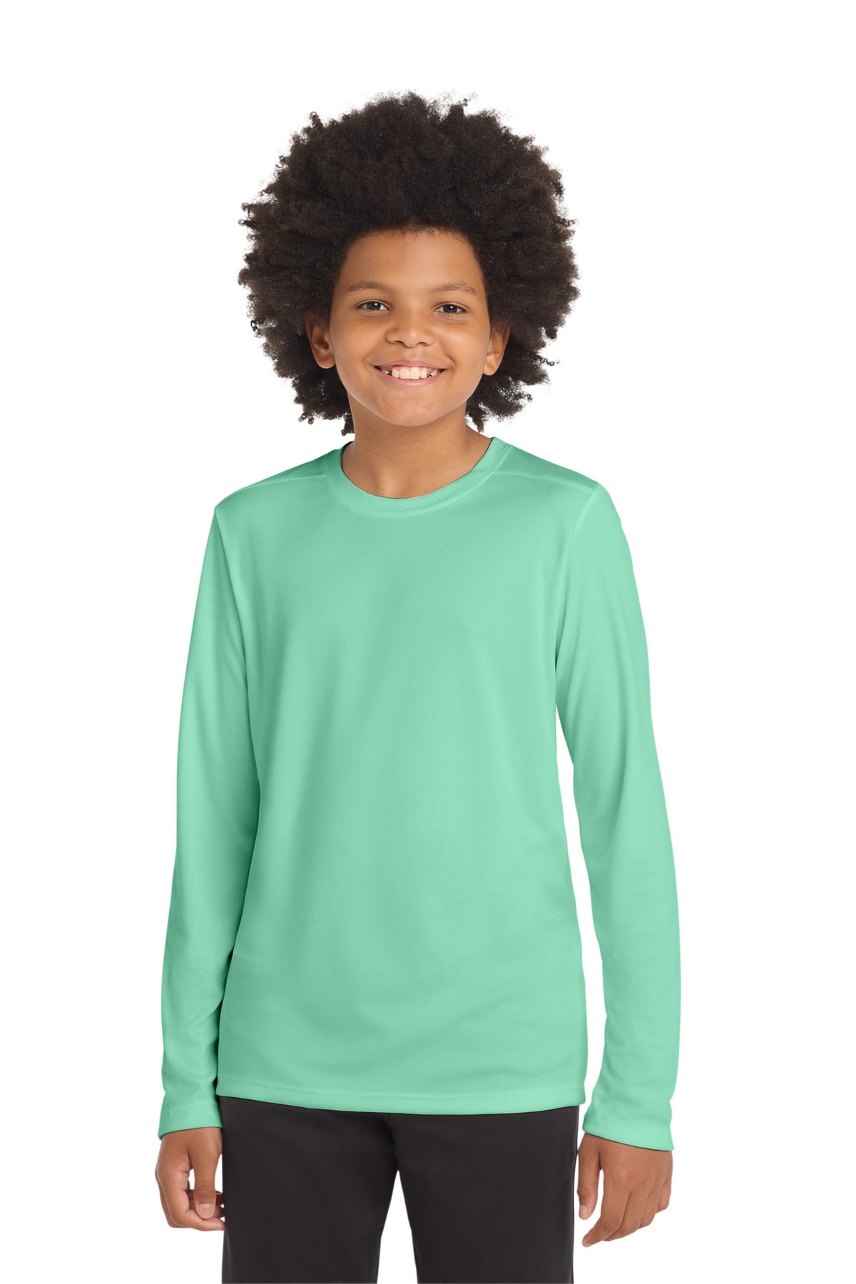 Custom logo Sport-Tek ® Youth Posi-UV® Pro Long Sleeve Tee. YST420LS in Bright Seafoam