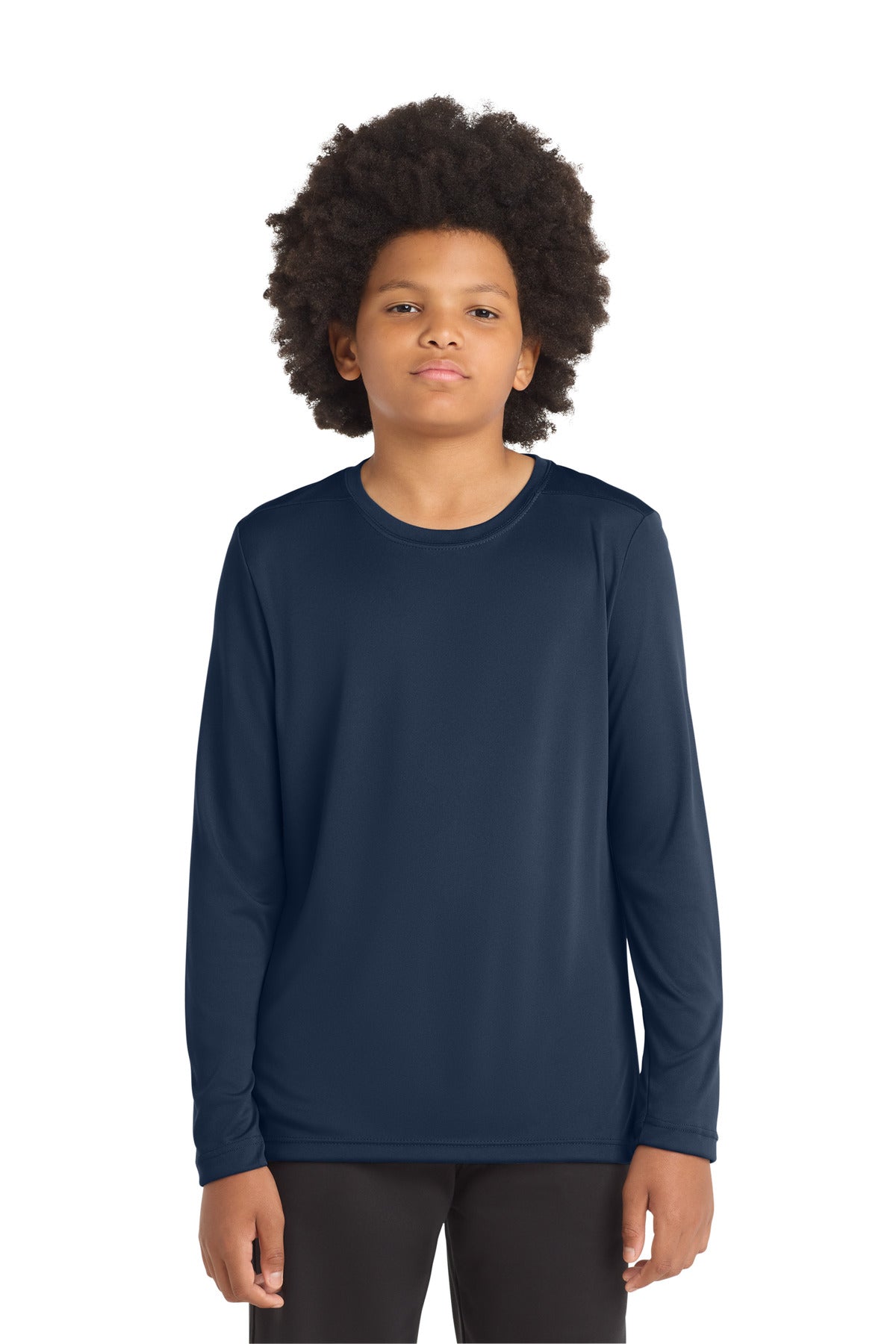 Custom logo Sport-Tek ® Youth Posi-UV® Pro Long Sleeve Tee. YST420LS in True Navy