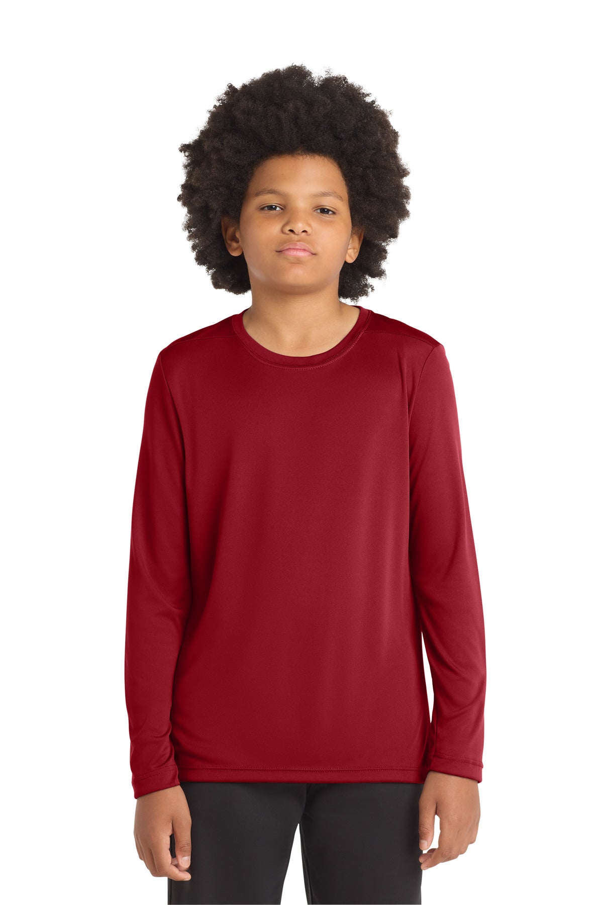 Custom logo Sport-Tek ® Youth Posi-UV® Pro Long Sleeve Tee. YST420LS in True Red