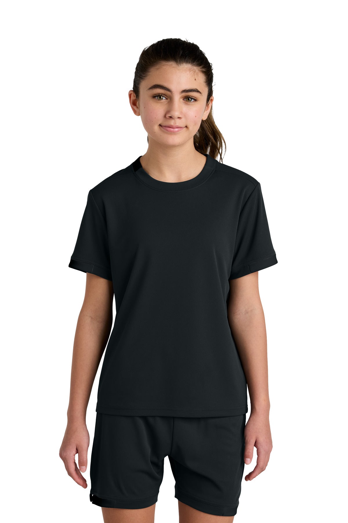 Custom logo Sport-Tek® Youth Club Short Sleeve Crew YST440 in Black/ Black