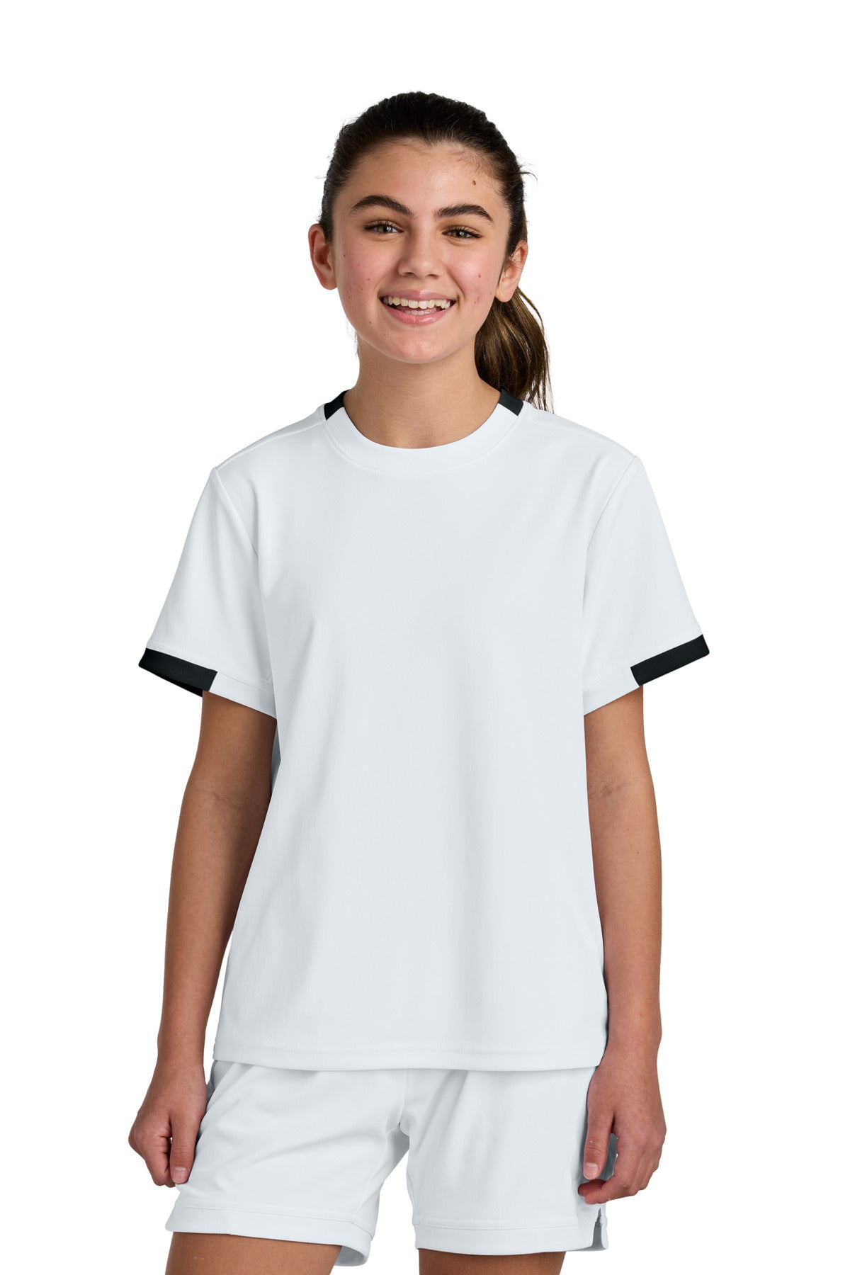 Custom logo Sport-Tek® Youth Club Short Sleeve Crew YST440 in White/ Black