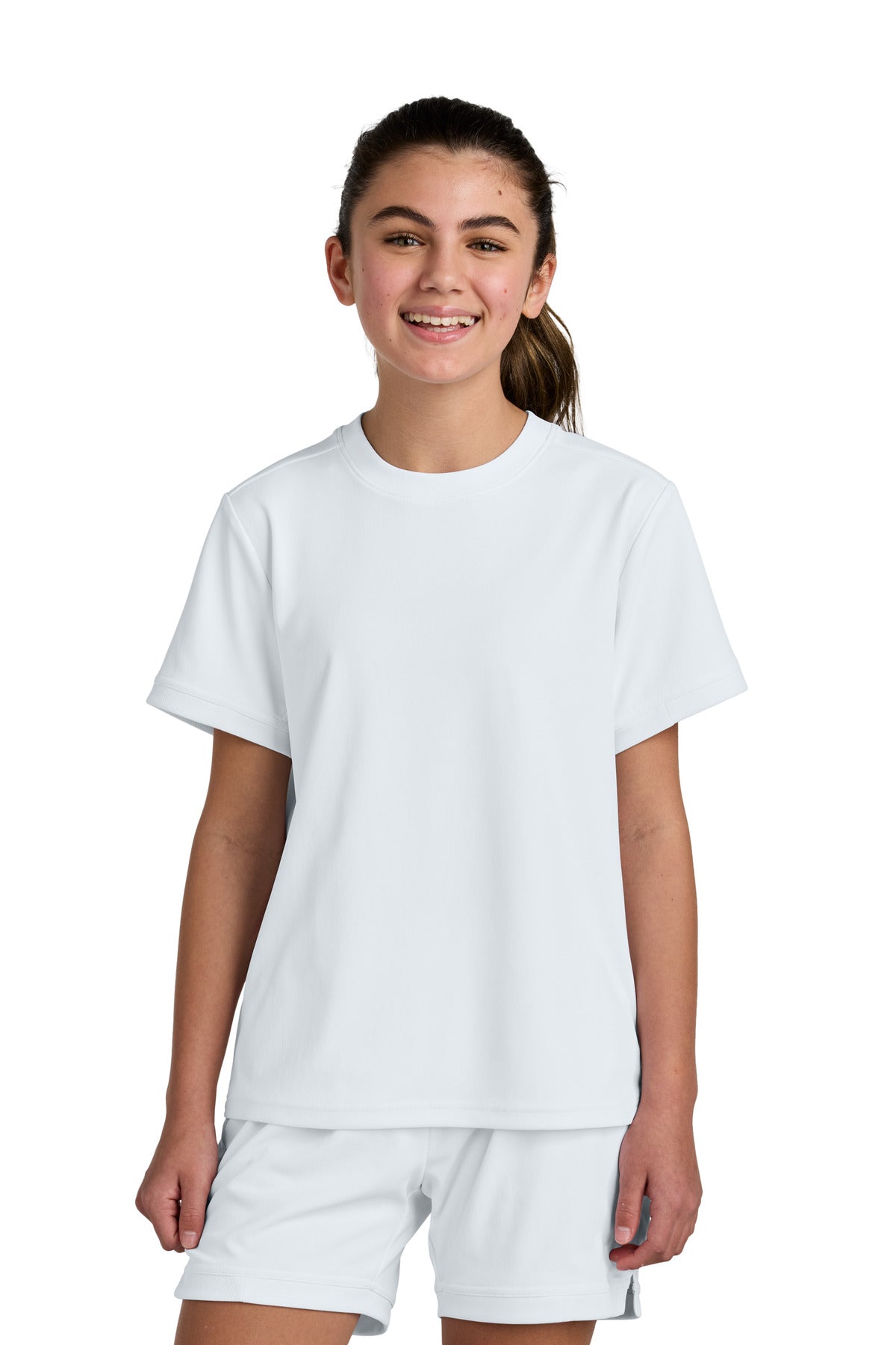 Custom logo Sport-Tek® Youth Club Short Sleeve Crew YST440 in White/ White