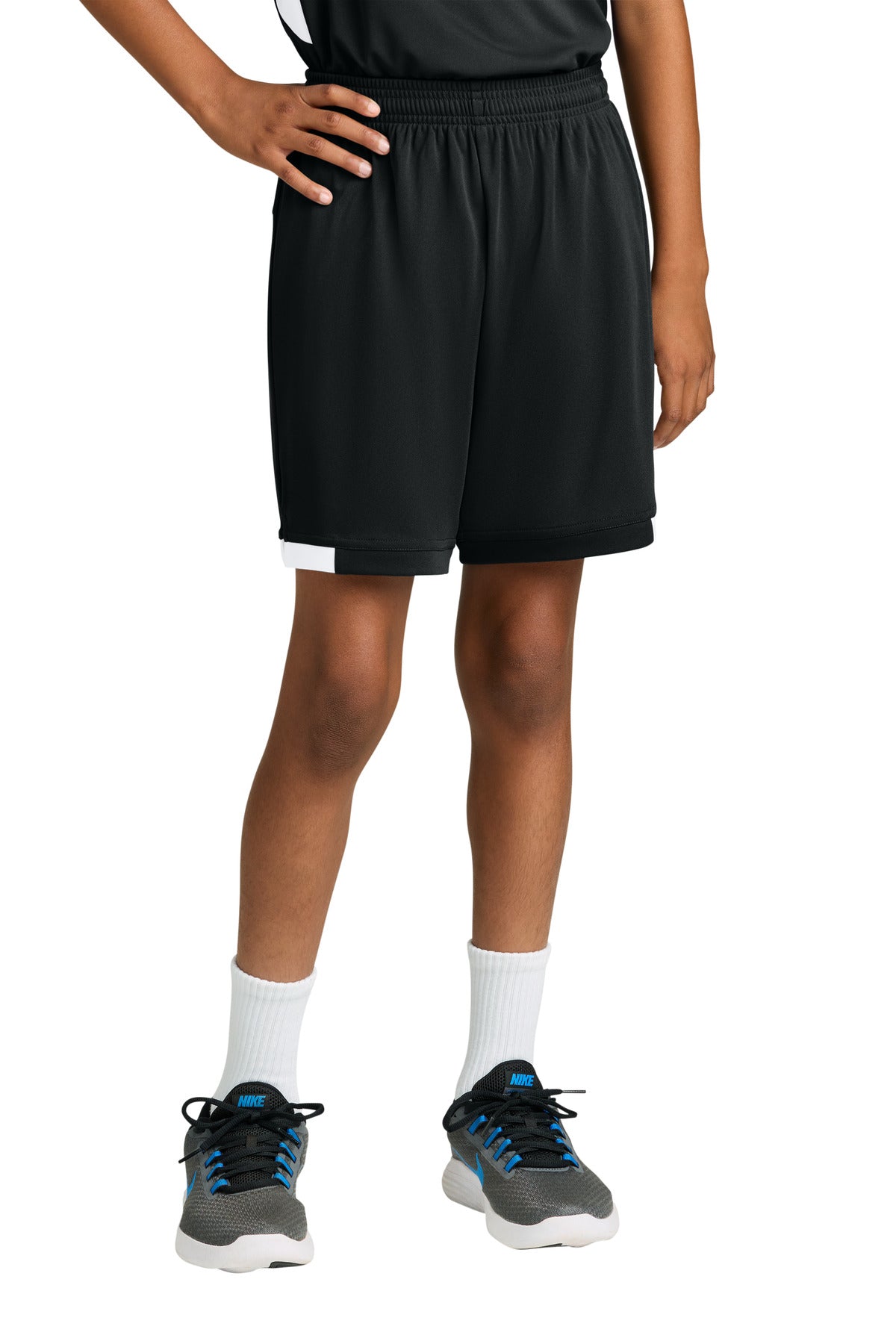 Custom logo Sport-Tek® Youth Club 5  Short YST4420 in Black/ White