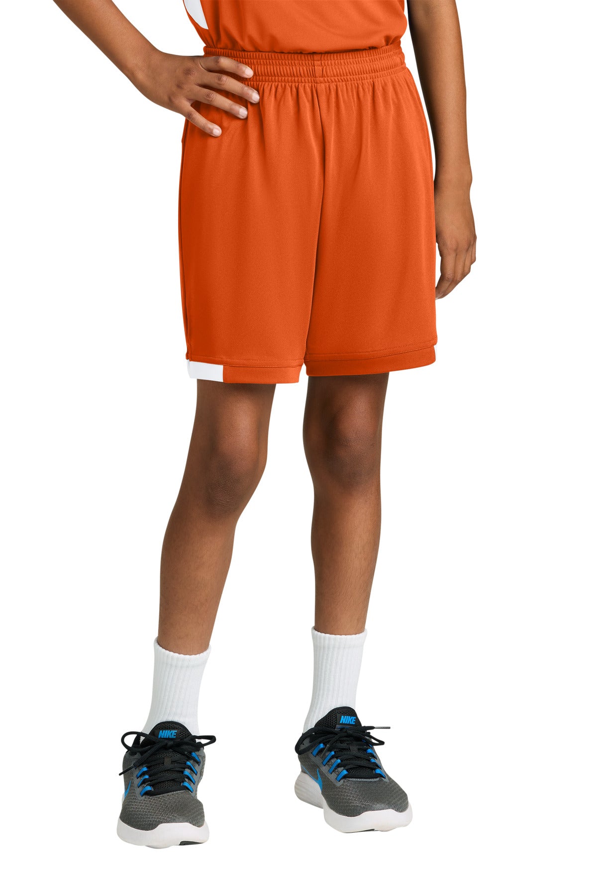 Custom logo Sport-Tek® Youth Club 5  Short YST4420 in Deep Orange/ White